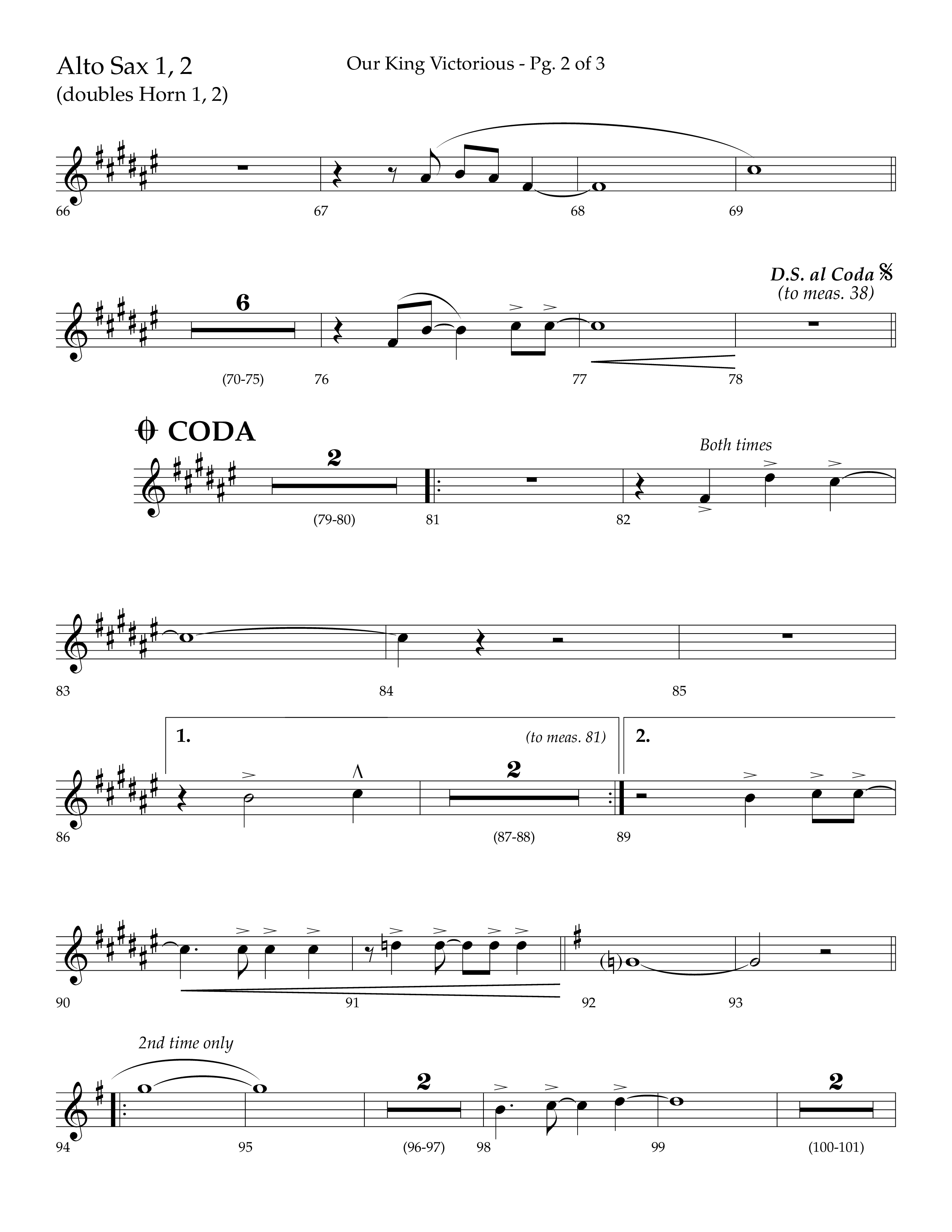 Our King Victorious (Choral Anthem SATB) Alto Sax 1/2 (Lifeway Choral / Arr. Richard Kingsmore)