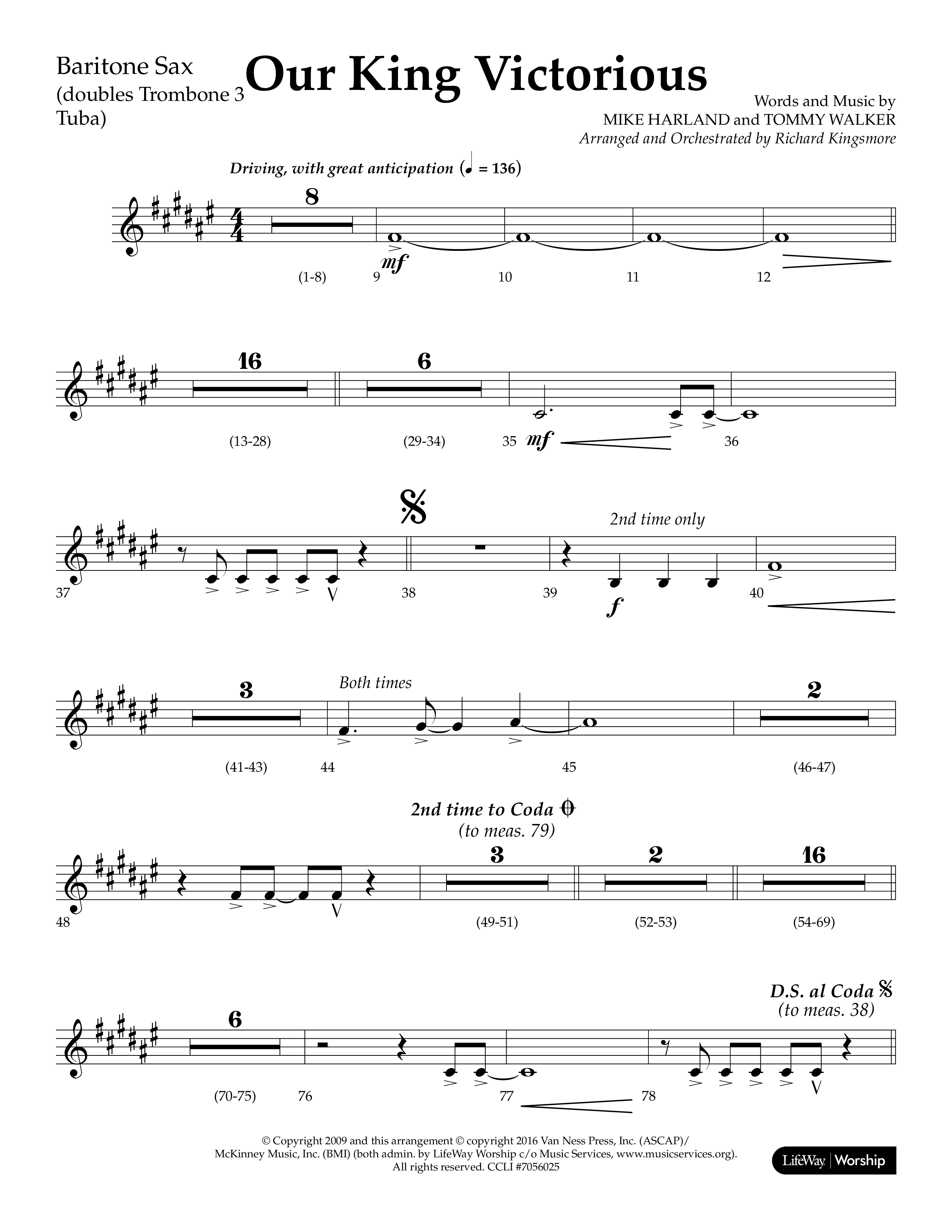 Our King Victorious (Choral Anthem SATB) Bari Sax (Lifeway Choral / Arr. Richard Kingsmore)
