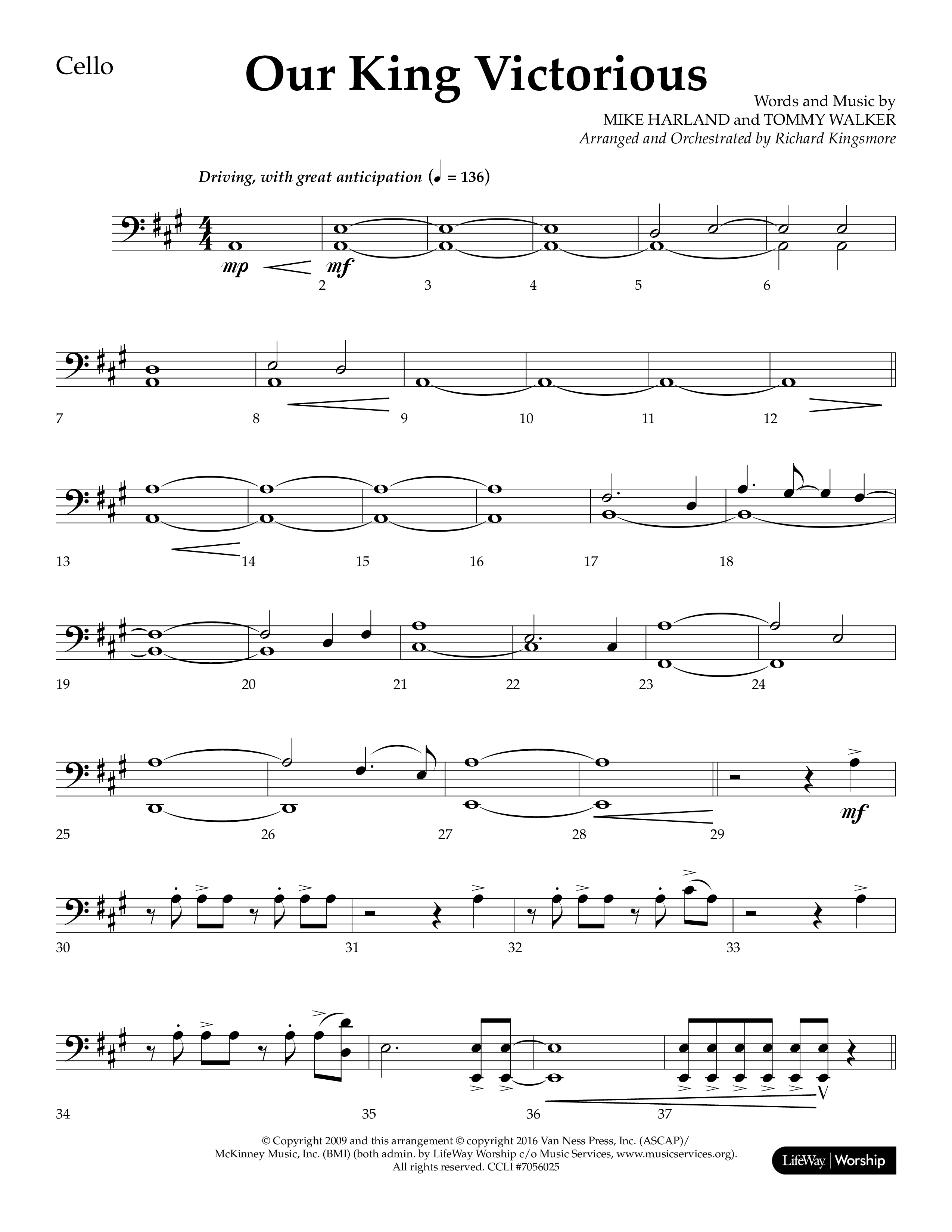 Our King Victorious (Choral Anthem SATB) Cello (Lifeway Choral / Arr. Richard Kingsmore)