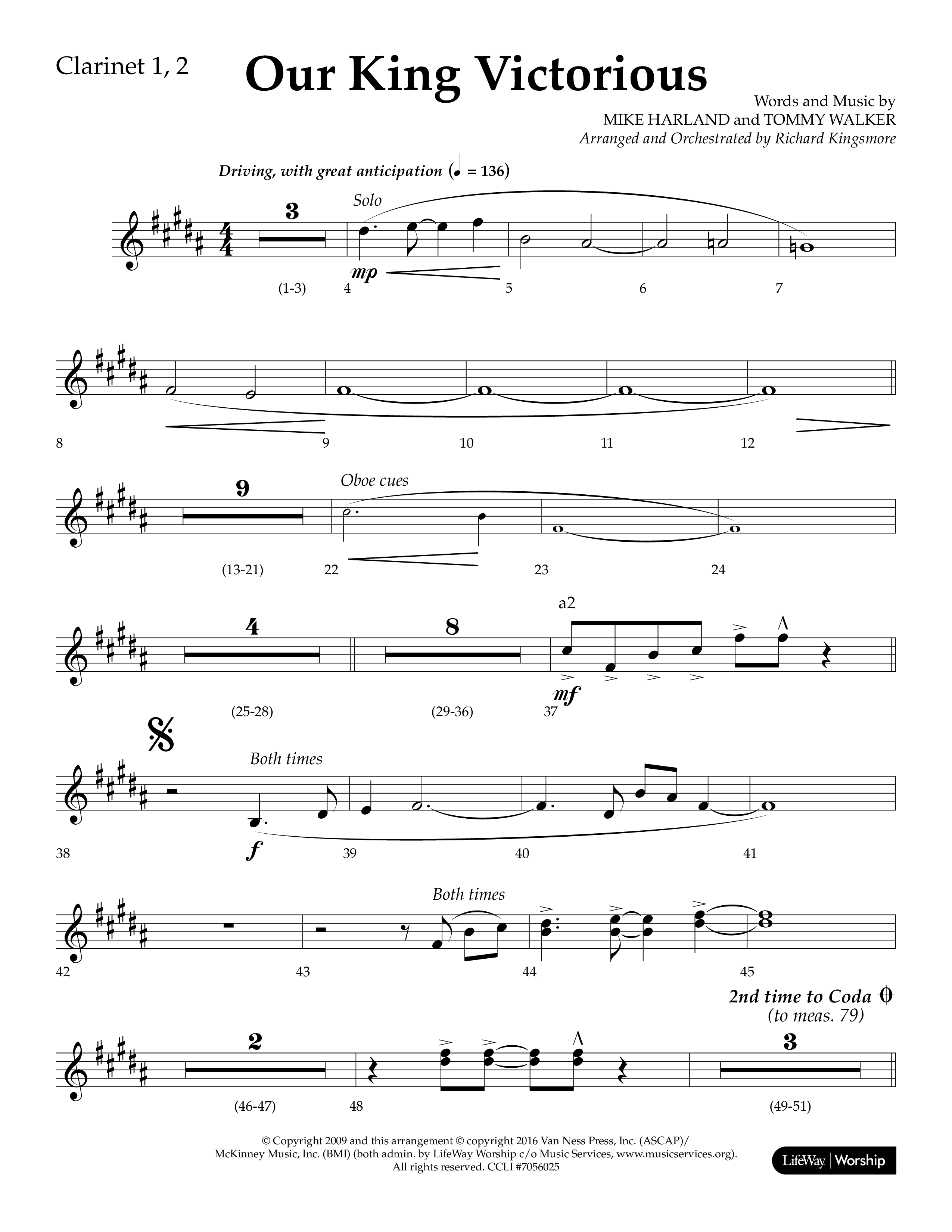 Our King Victorious (Choral Anthem SATB) Clarinet 1/2 (Lifeway Choral / Arr. Richard Kingsmore)