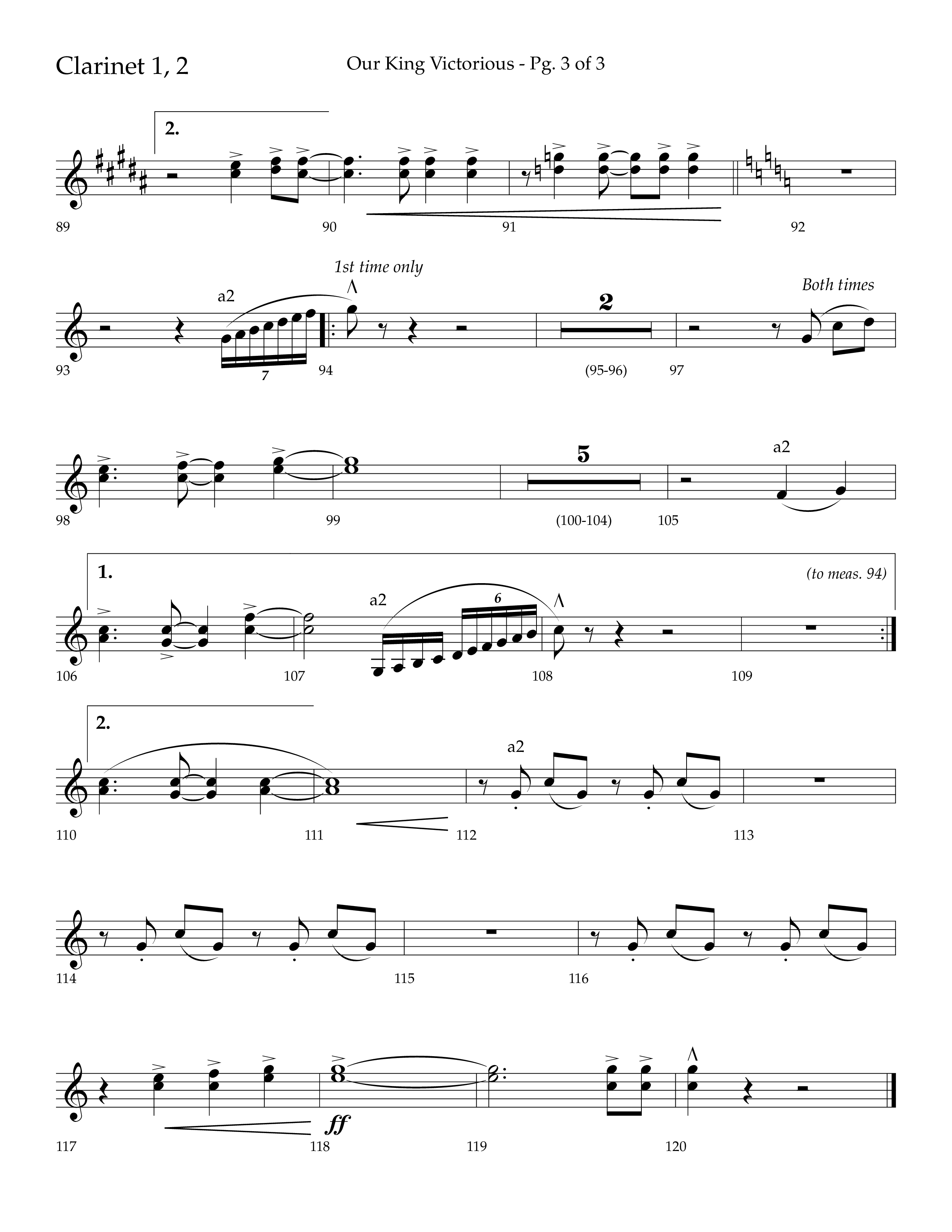 Our King Victorious (Choral Anthem SATB) Clarinet 1/2 (Lifeway Choral / Arr. Richard Kingsmore)