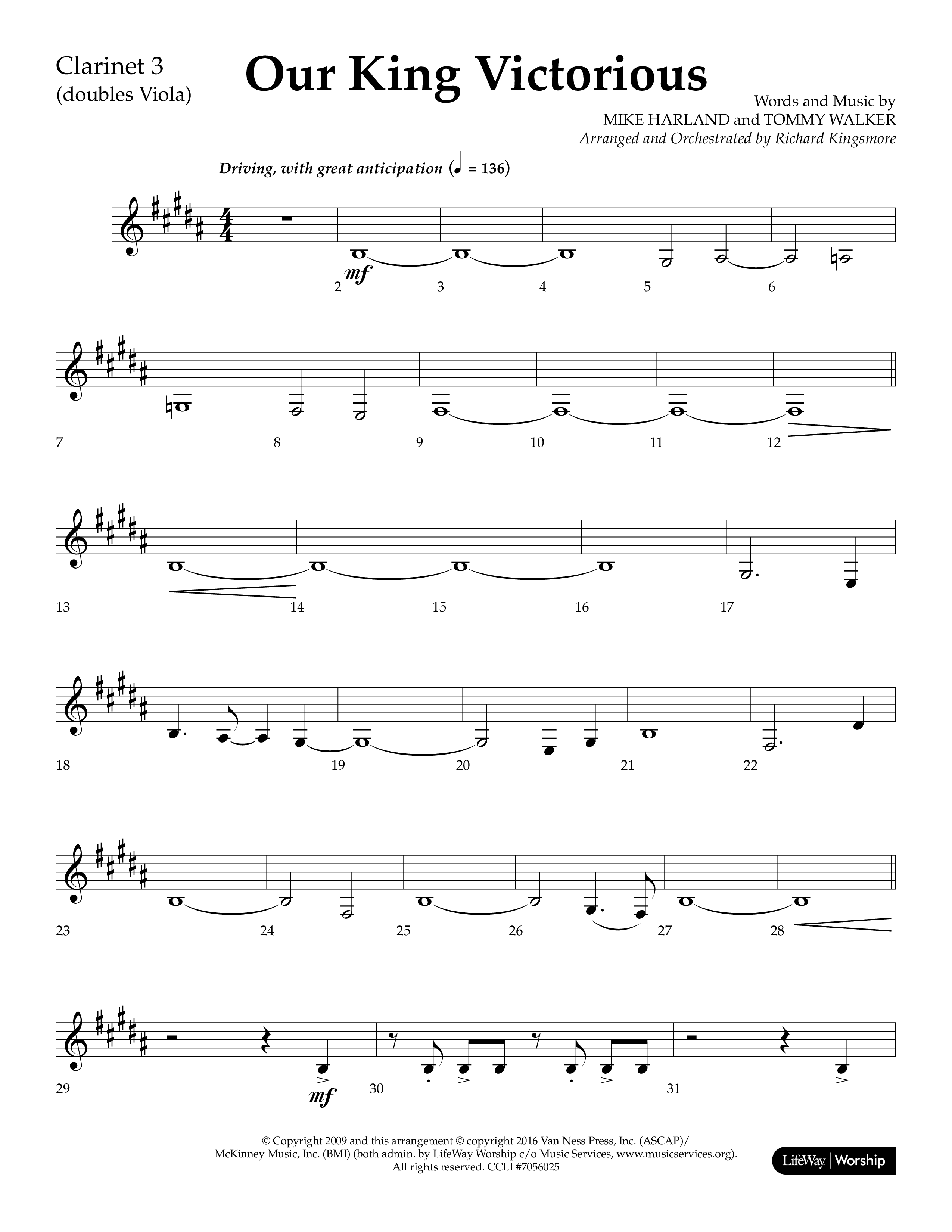 Our King Victorious (Choral Anthem SATB) Clarinet 3 (Lifeway Choral / Arr. Richard Kingsmore)