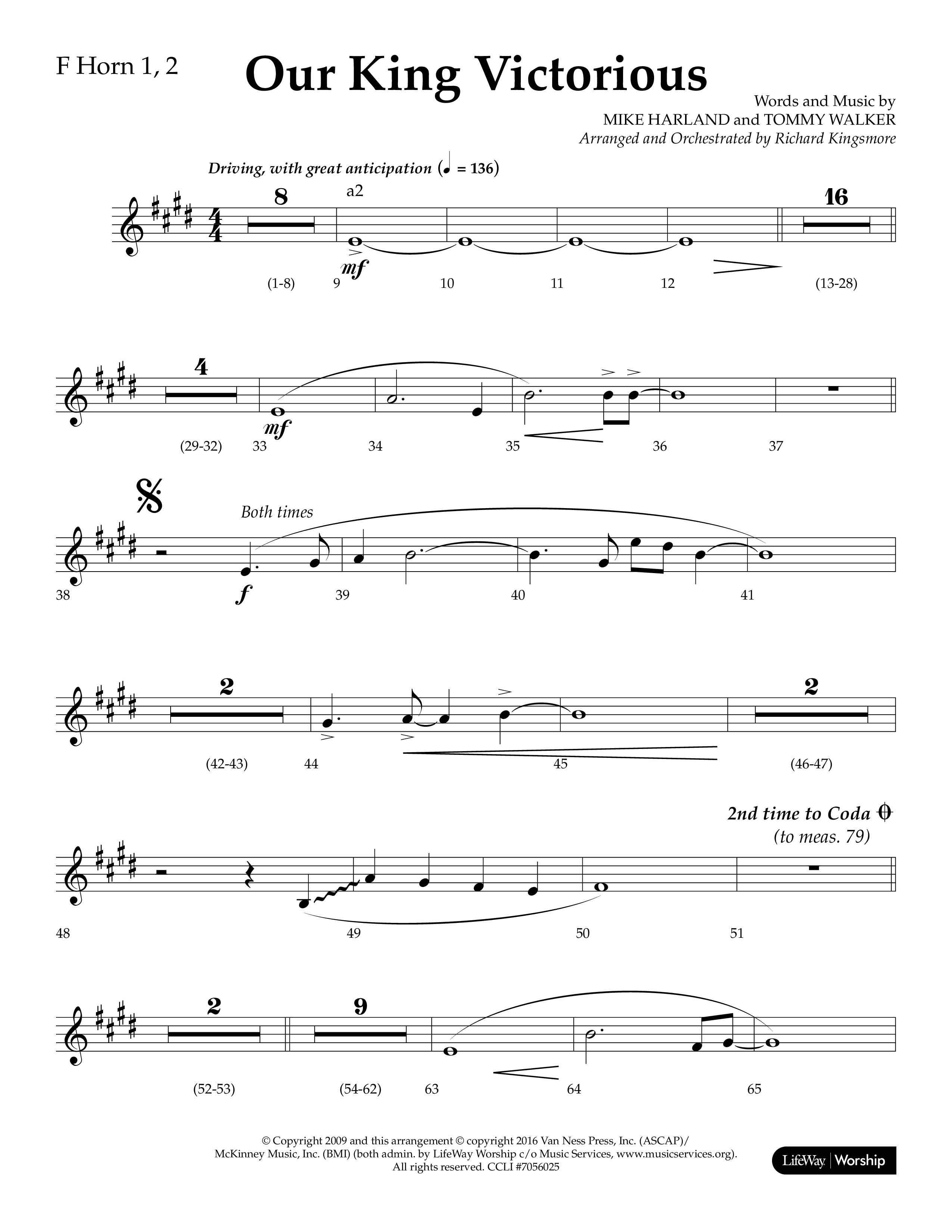 Our King Victorious (Choral Anthem SATB) French Horn 1/2 (Lifeway Choral / Arr. Richard Kingsmore)