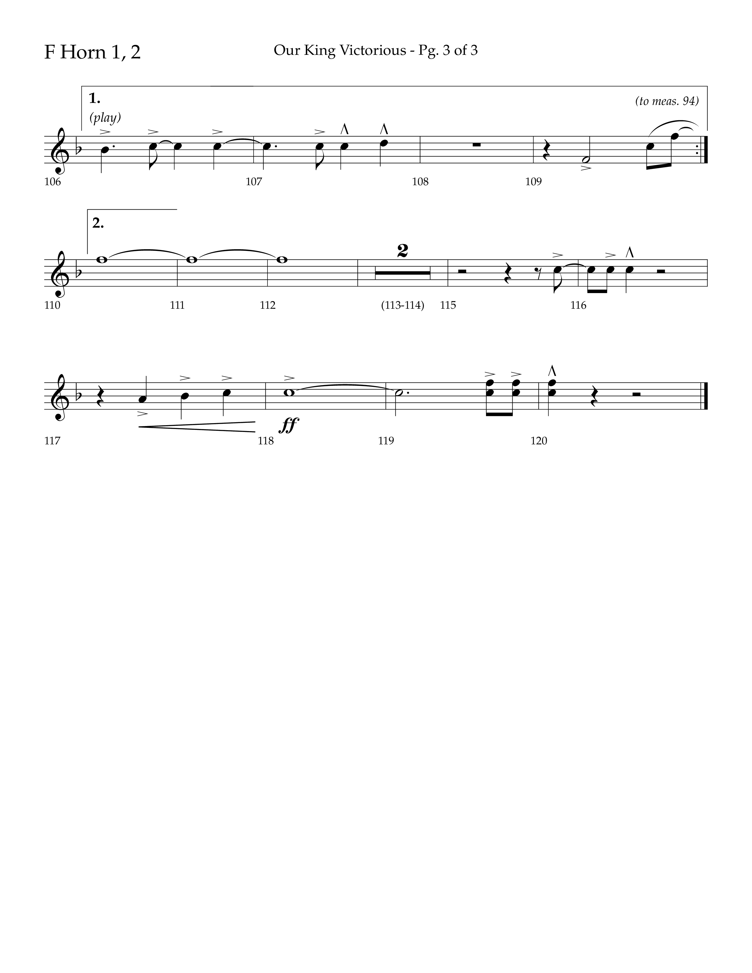 Our King Victorious (Choral Anthem SATB) French Horn 1/2 (Lifeway Choral / Arr. Richard Kingsmore)