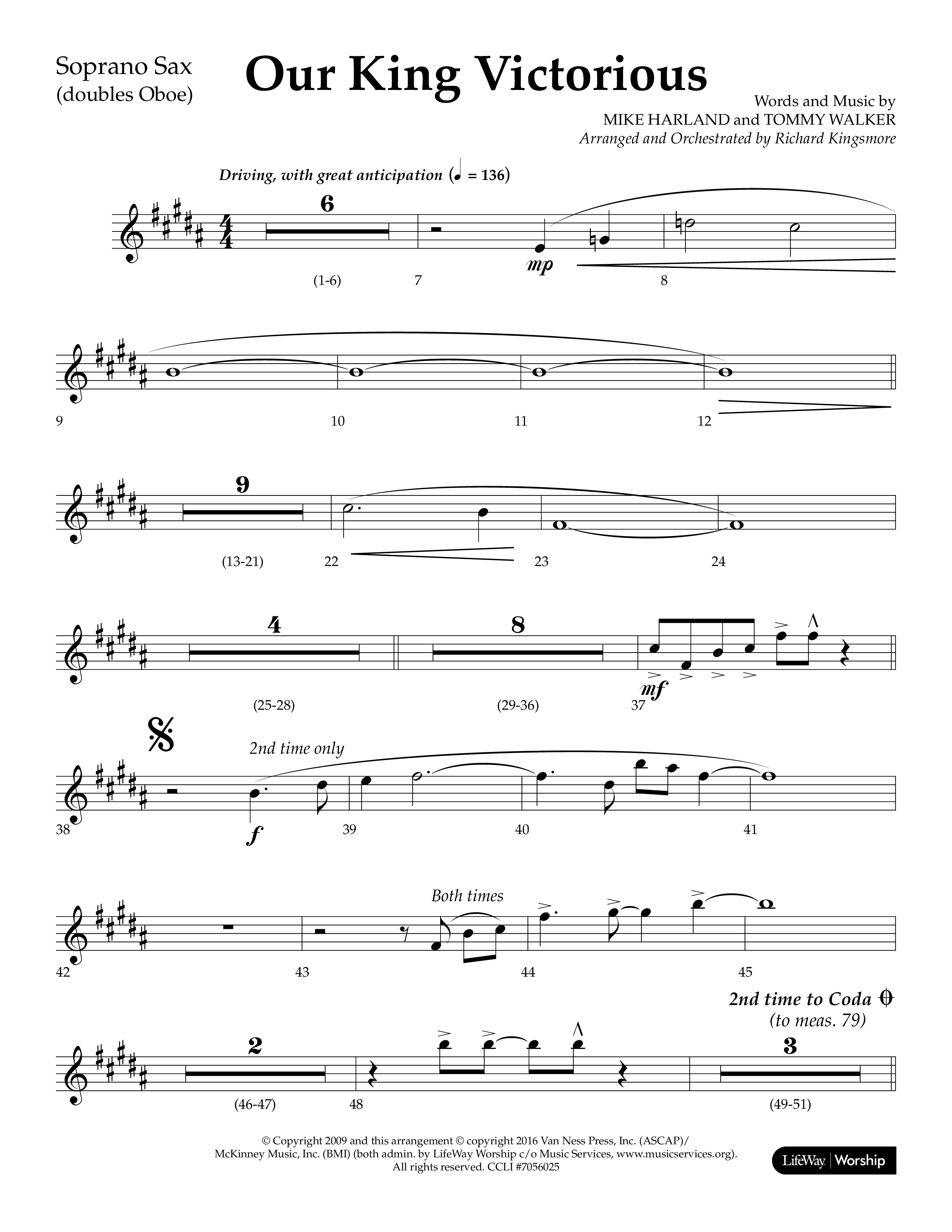 Our King Victorious (Choral Anthem SATB) Soprano Sax (Lifeway Choral / Arr. Richard Kingsmore)