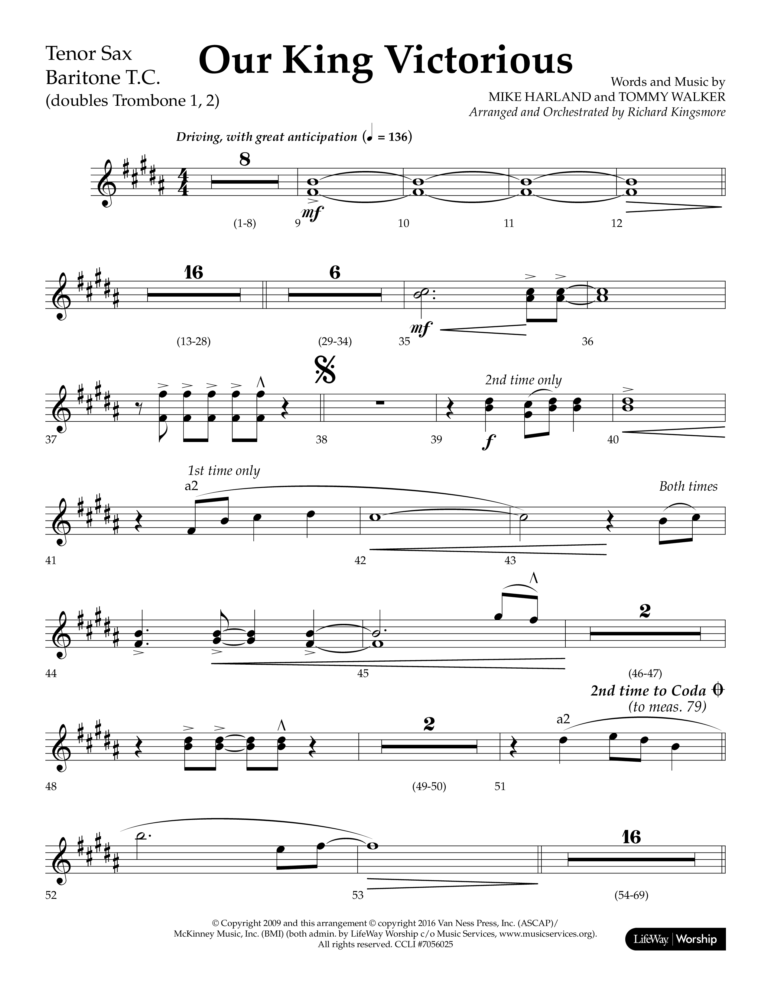 Our King Victorious (Choral Anthem SATB) Tenor Sax/Baritone T.C. (Lifeway Choral / Arr. Richard Kingsmore)