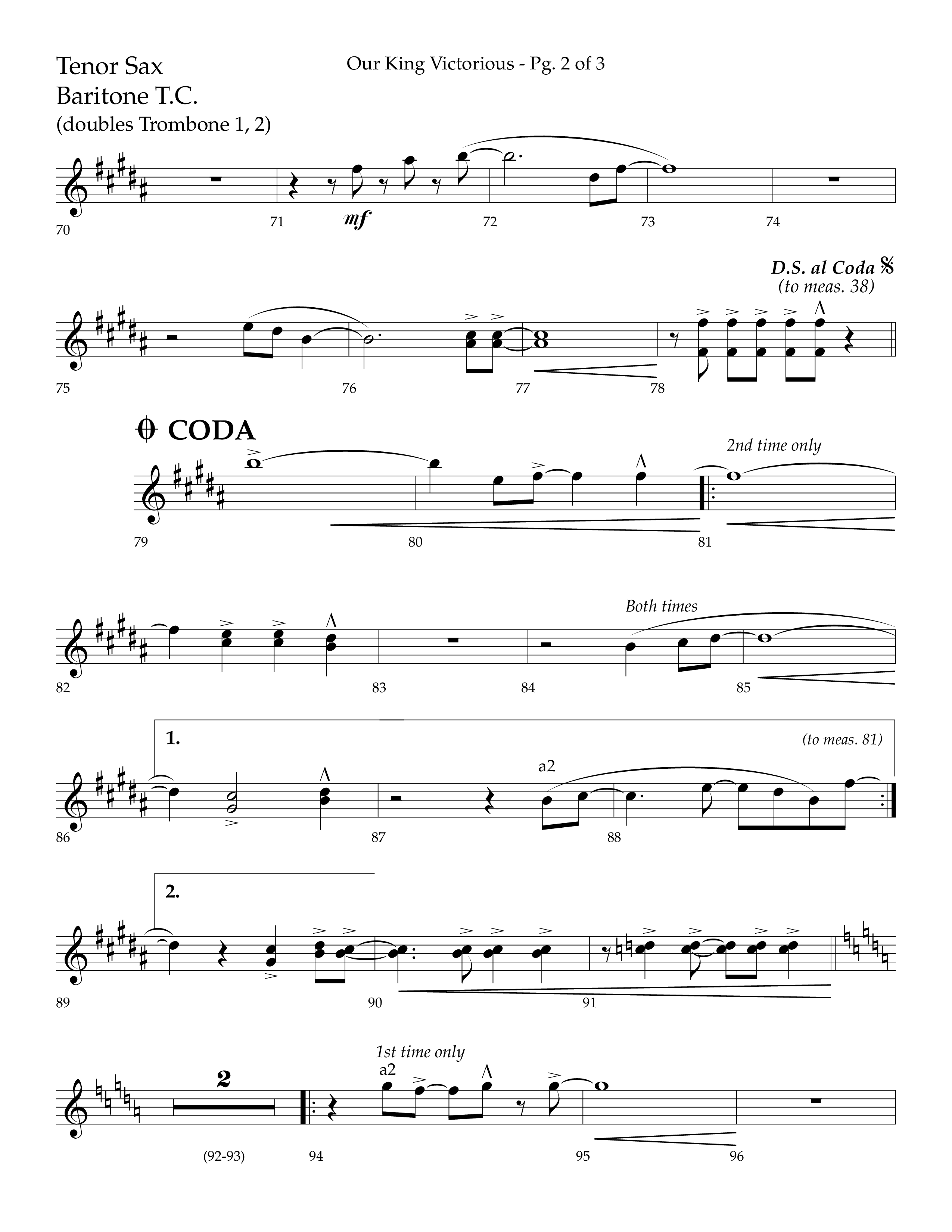 Our King Victorious (Choral Anthem SATB) Tenor Sax/Baritone T.C. (Lifeway Choral / Arr. Richard Kingsmore)