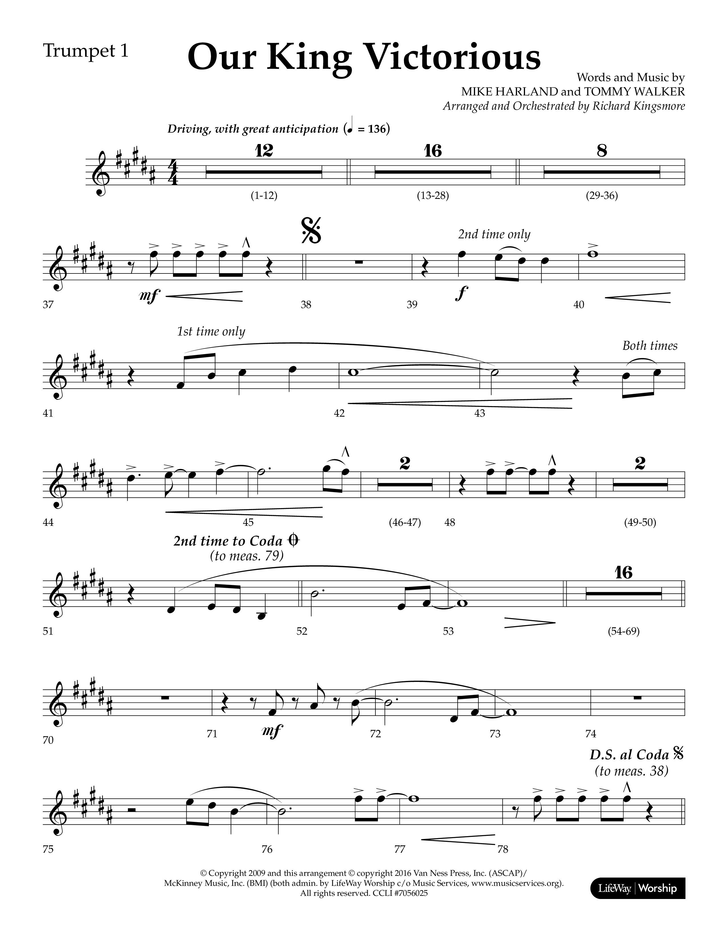 Our King Victorious (Choral Anthem SATB) Trumpet 1 (Lifeway Choral / Arr. Richard Kingsmore)