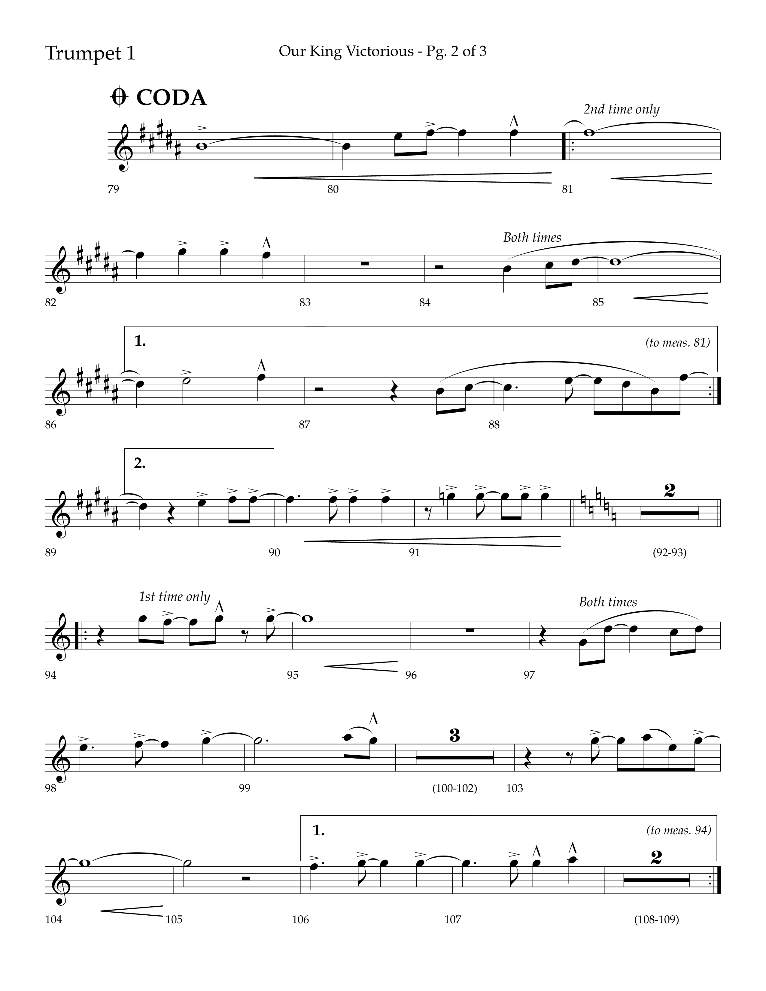 Our King Victorious (Choral Anthem SATB) Trumpet 1 (Lifeway Choral / Arr. Richard Kingsmore)