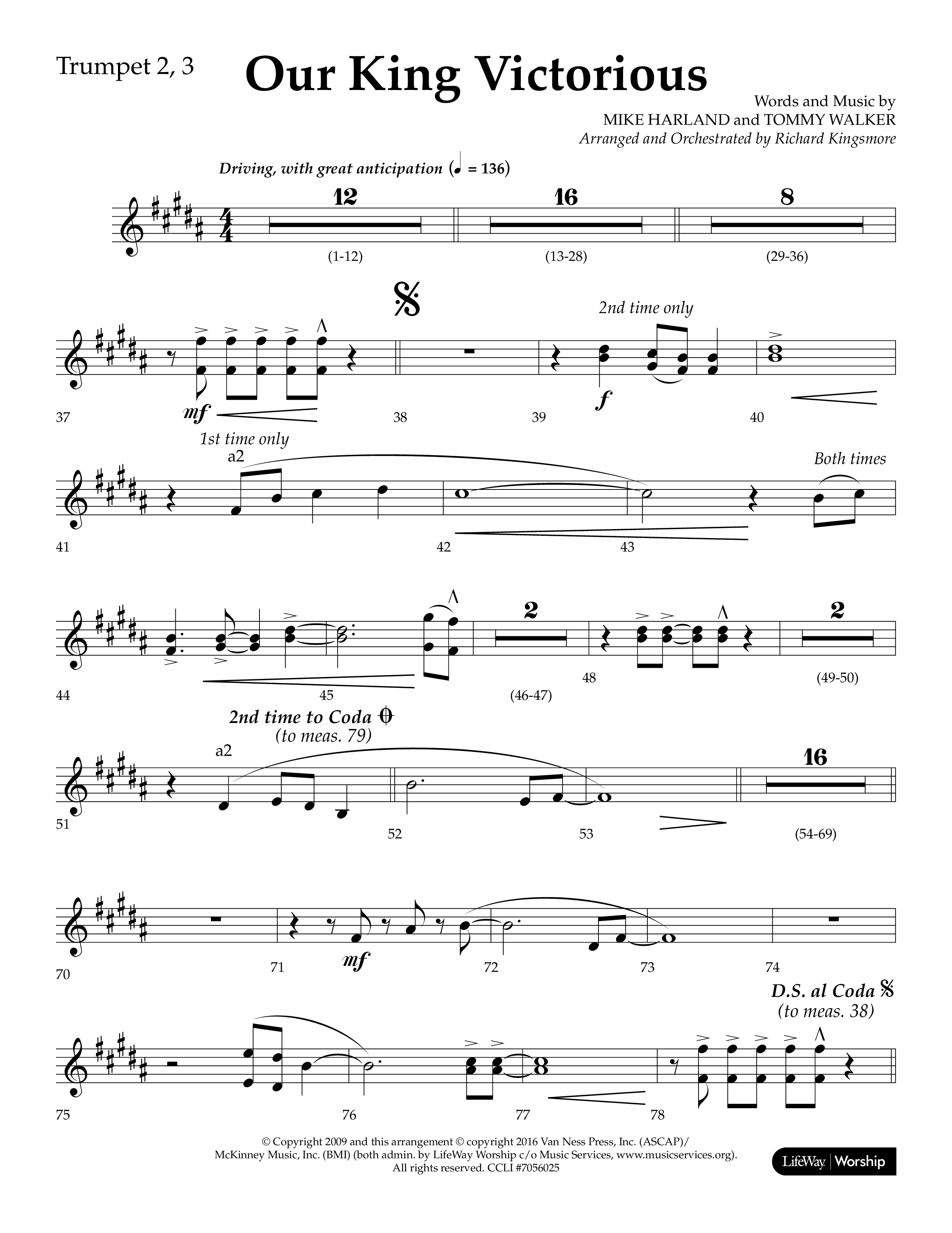Our King Victorious (Choral Anthem SATB) Trumpet 2/3 (Lifeway Choral / Arr. Richard Kingsmore)