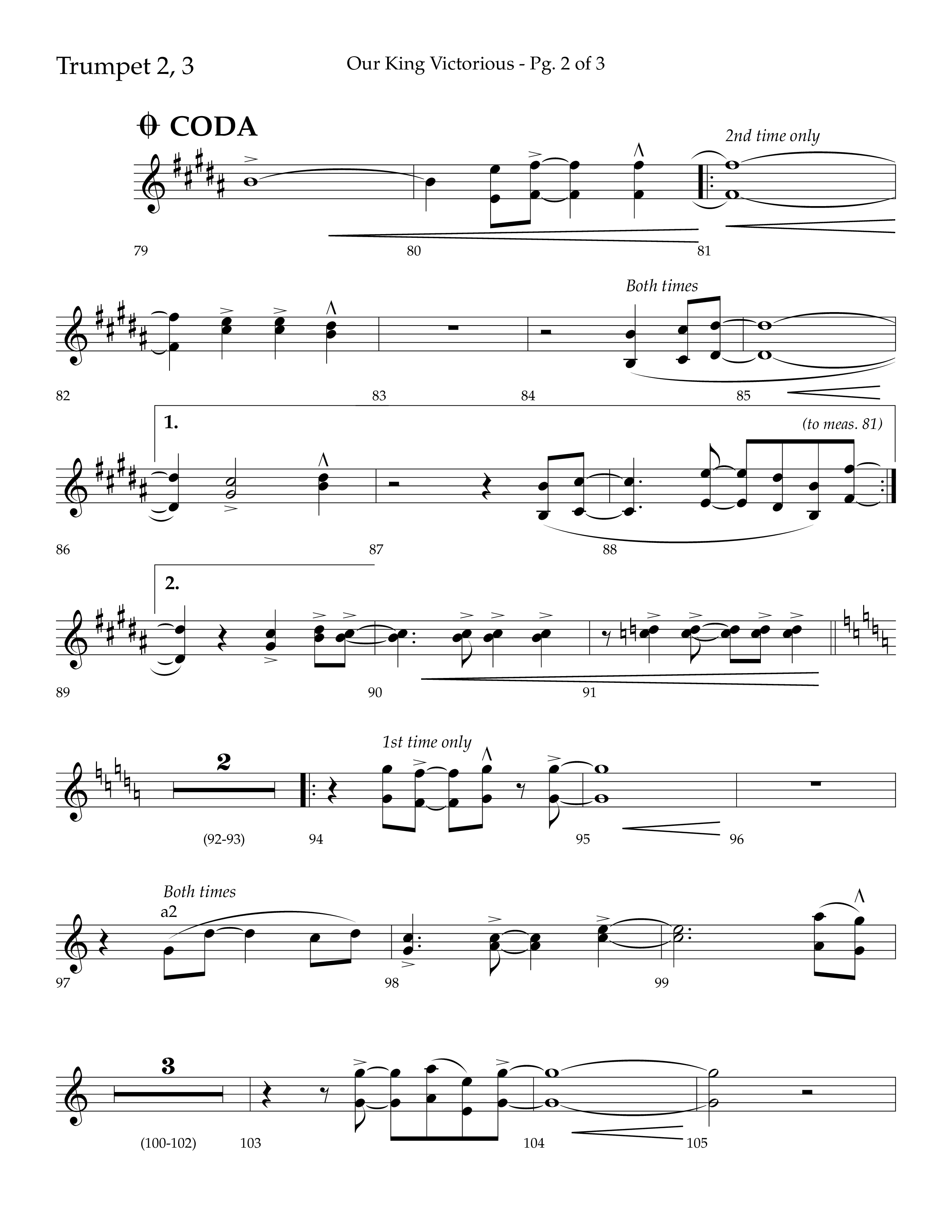 Our King Victorious (Choral Anthem SATB) Trumpet 2/3 (Lifeway Choral / Arr. Richard Kingsmore)