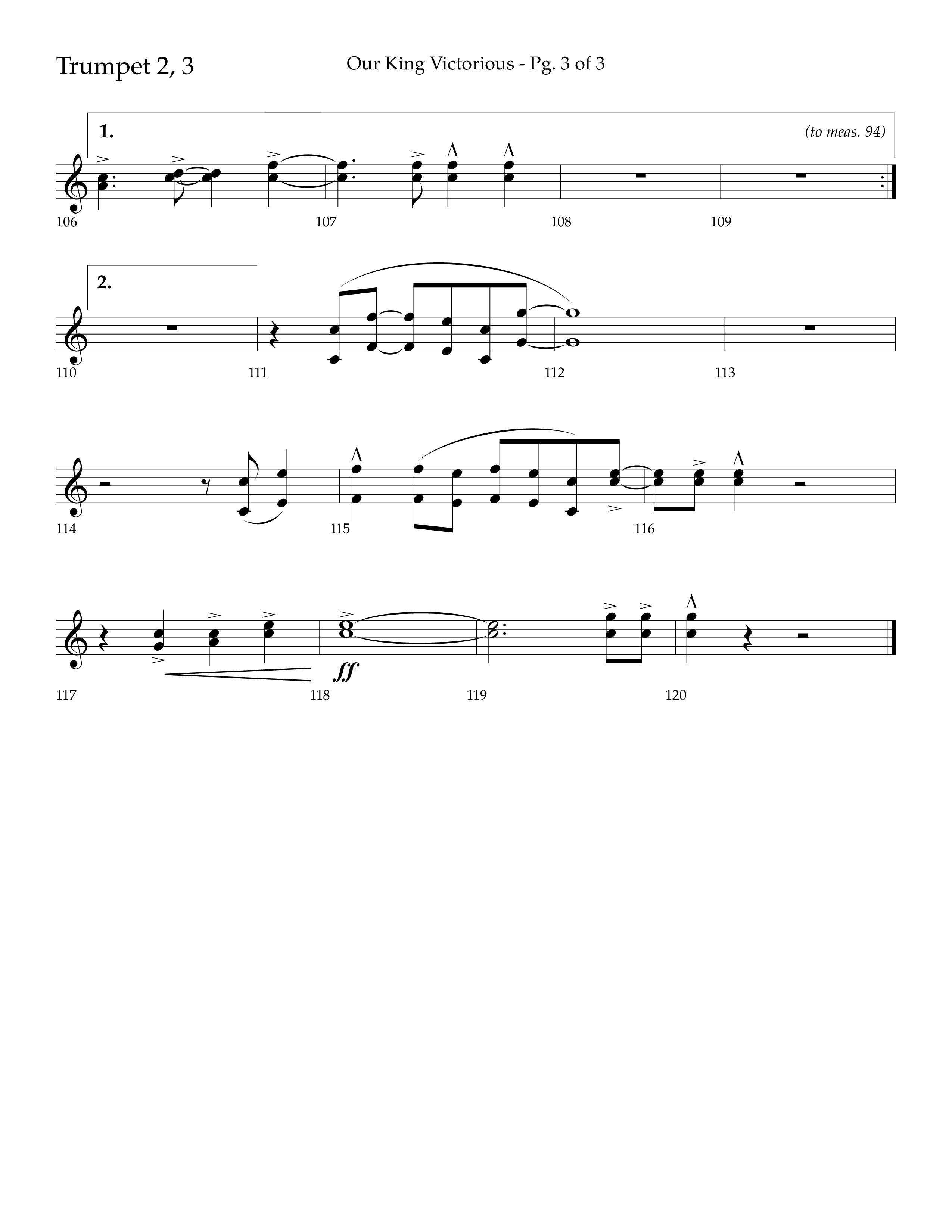 Our King Victorious (Choral Anthem SATB) Trumpet 2/3 (Lifeway Choral / Arr. Richard Kingsmore)