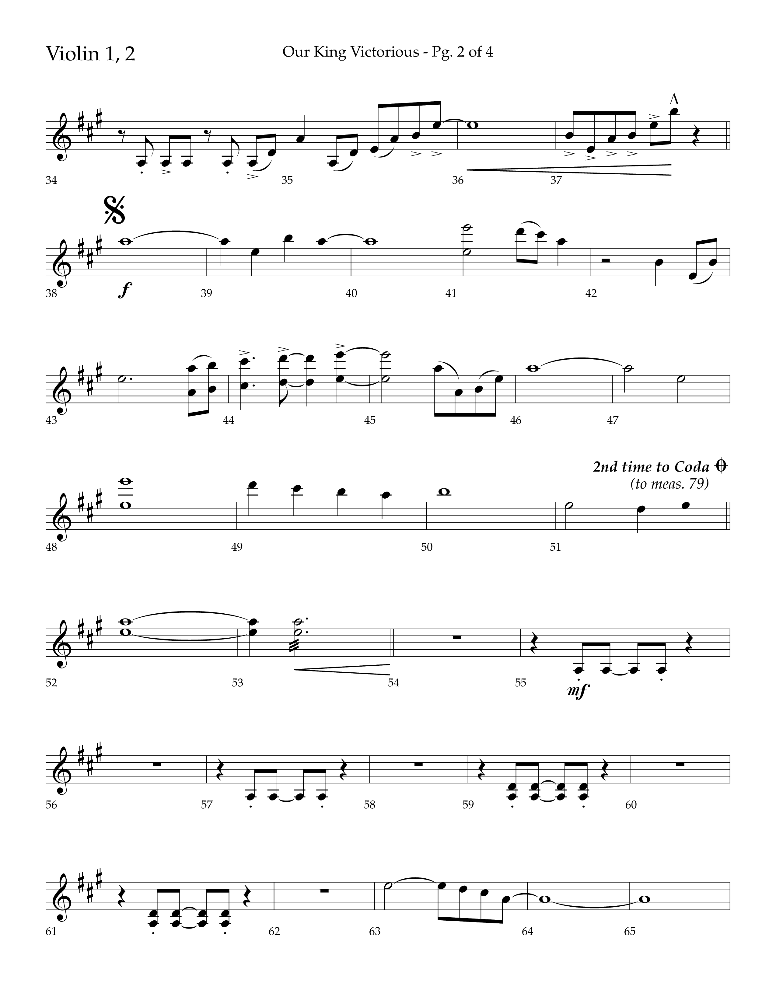 Our King Victorious (Choral Anthem SATB) Violin 1/2 (Lifeway Choral / Arr. Richard Kingsmore)
