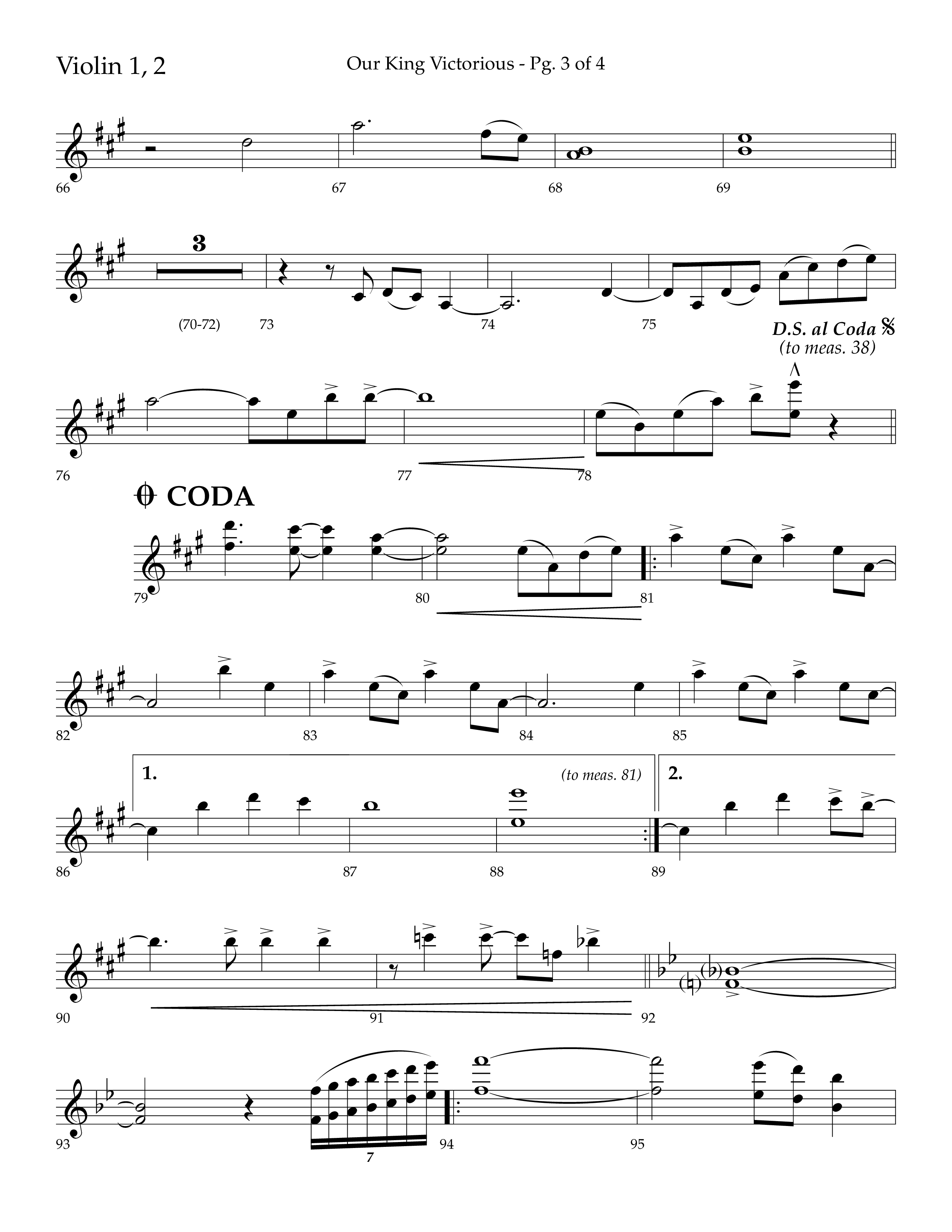 Our King Victorious (Choral Anthem SATB) Violin 1/2 (Lifeway Choral / Arr. Richard Kingsmore)