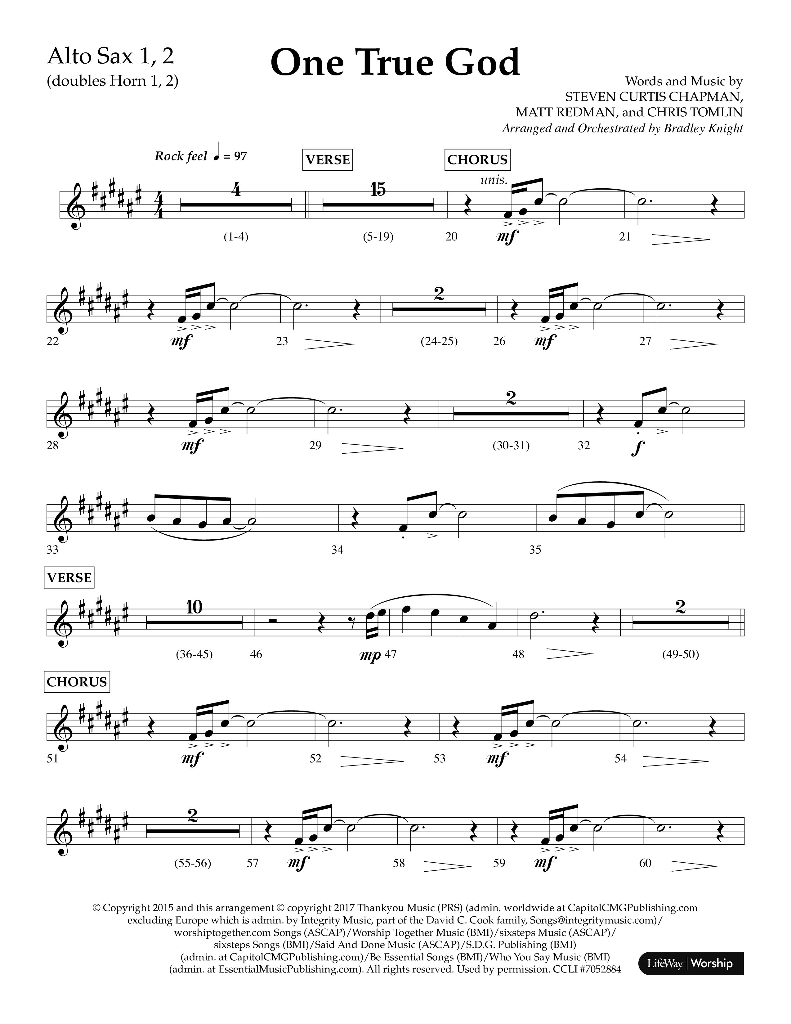 One True God (Choral Anthem SATB) Alto Sax 1/2 (Lifeway Choral / Arr. Bradley Knight)