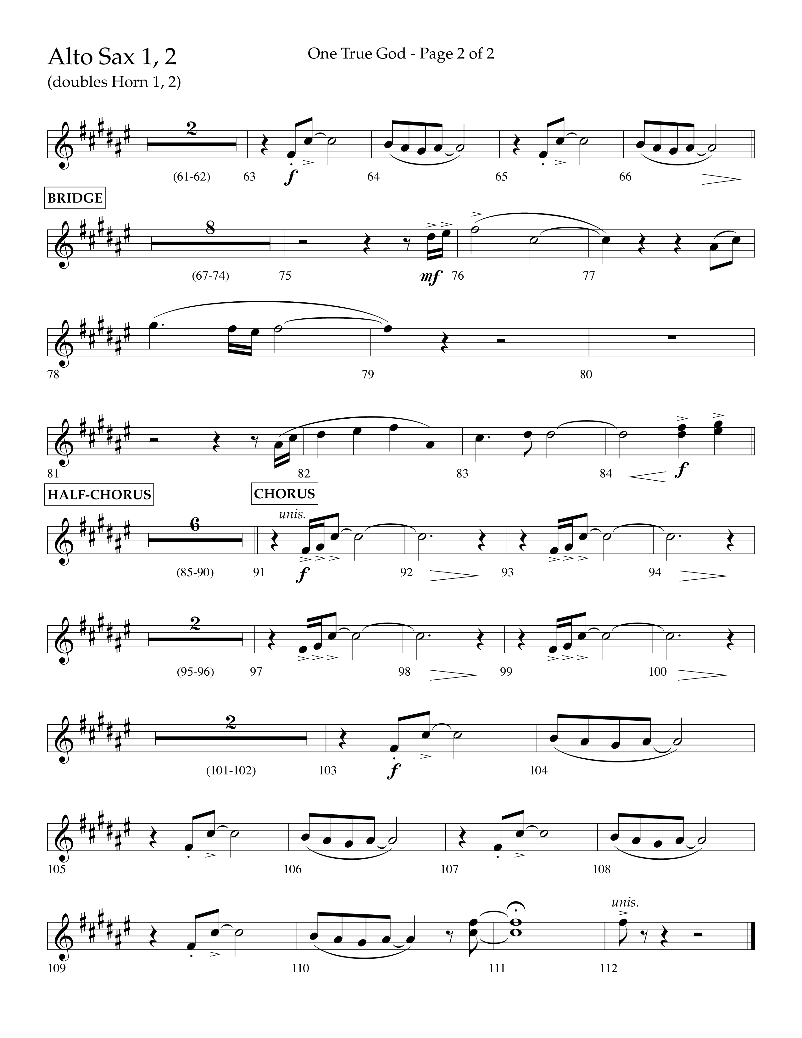 One True God (Choral Anthem SATB) Alto Sax 1/2 (Lifeway Choral / Arr. Bradley Knight)