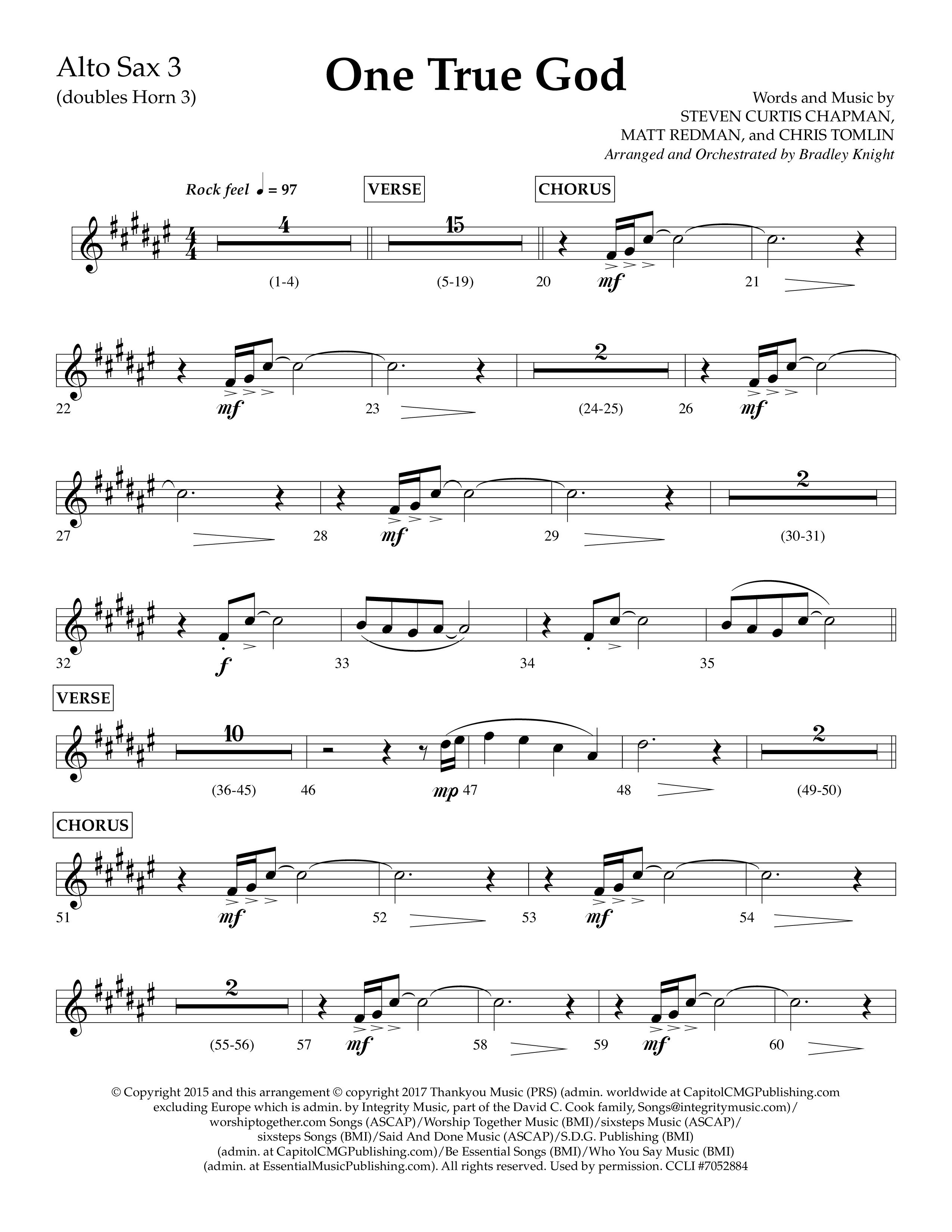 One True God (Choral Anthem SATB) Alto Sax (Lifeway Choral / Arr. Bradley Knight)
