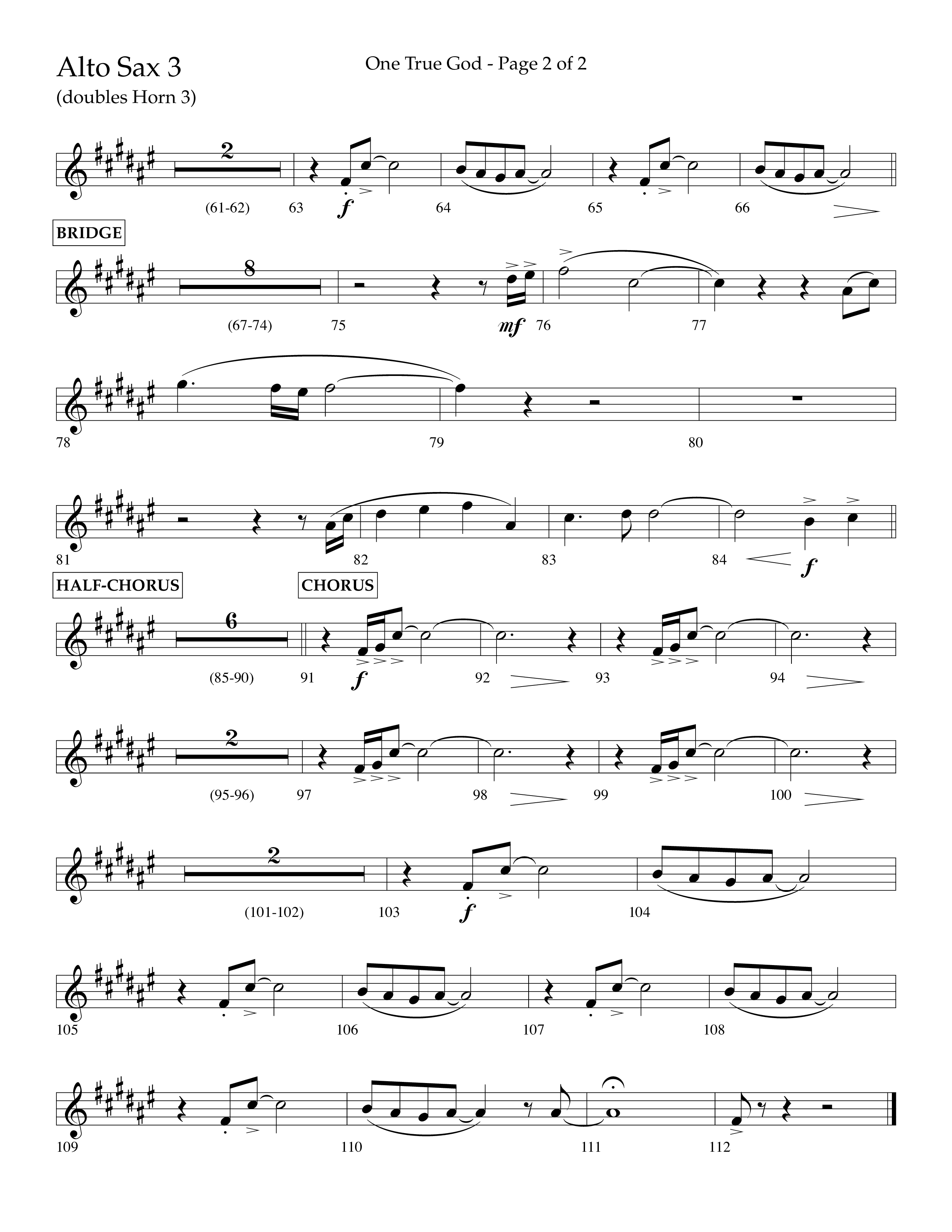 One True God (Choral Anthem SATB) Alto Sax (Lifeway Choral / Arr. Bradley Knight)