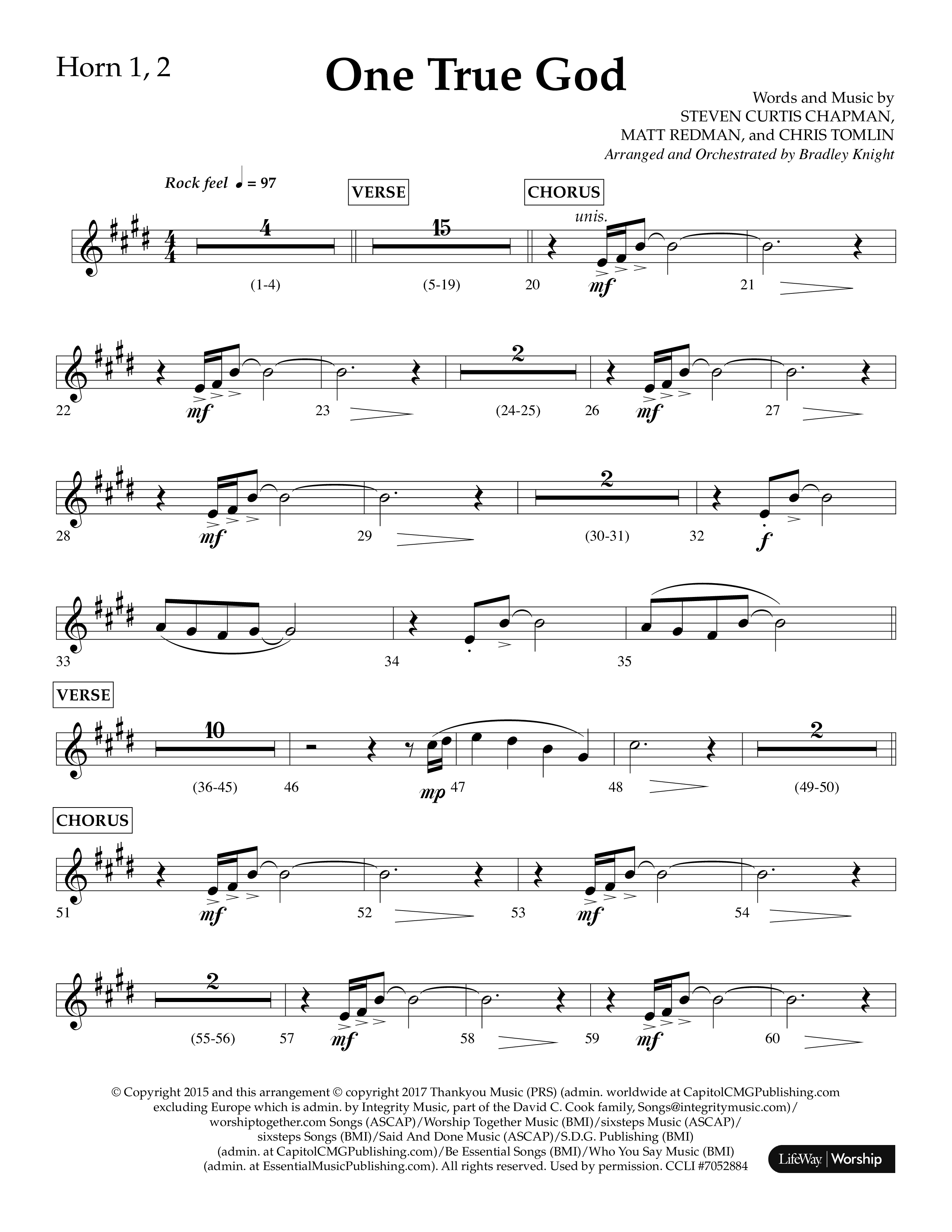 One True God (Choral Anthem SATB) French Horn 1/2 (Lifeway Choral / Arr. Bradley Knight)