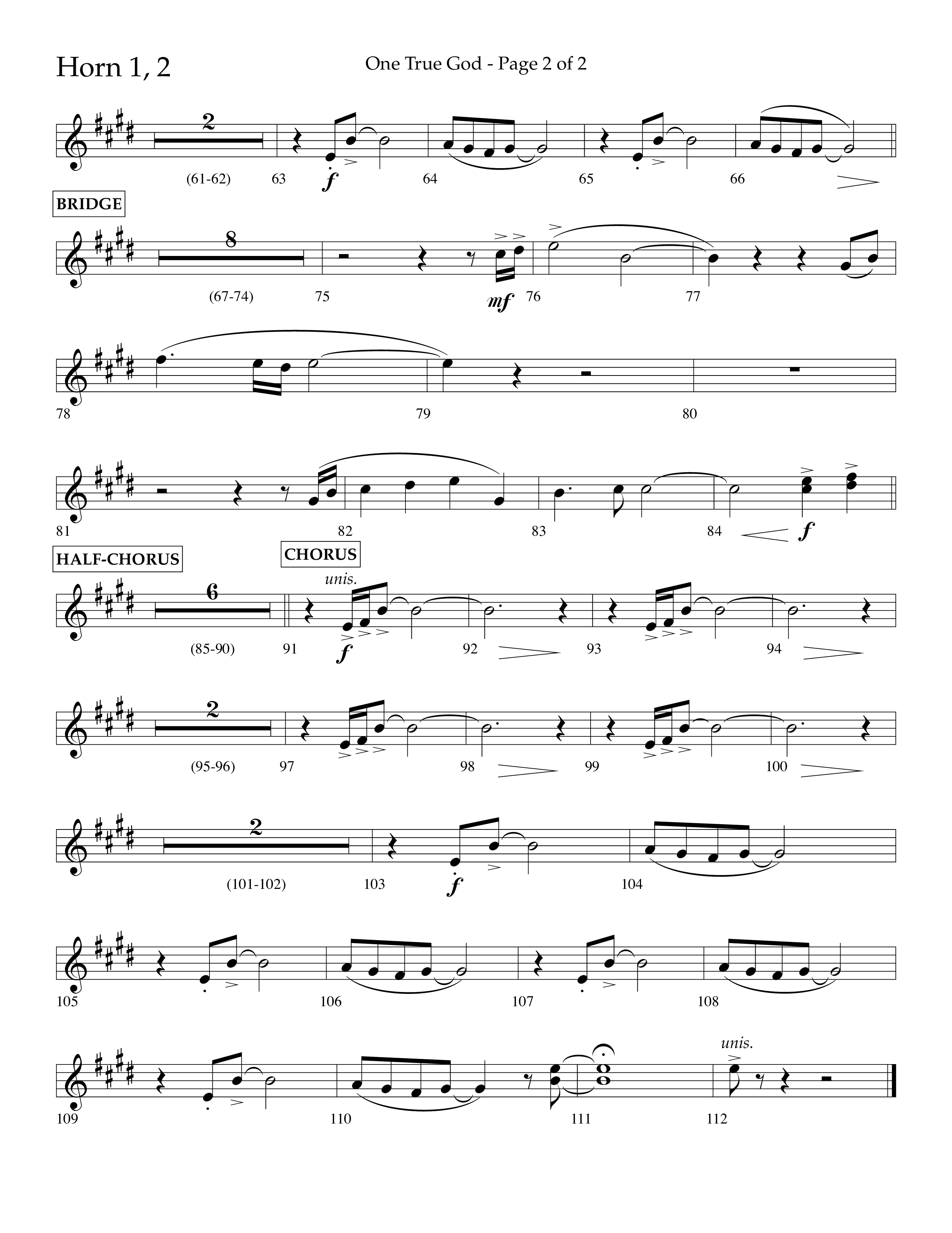 One True God (Choral Anthem SATB) French Horn 1/2 (Lifeway Choral / Arr. Bradley Knight)
