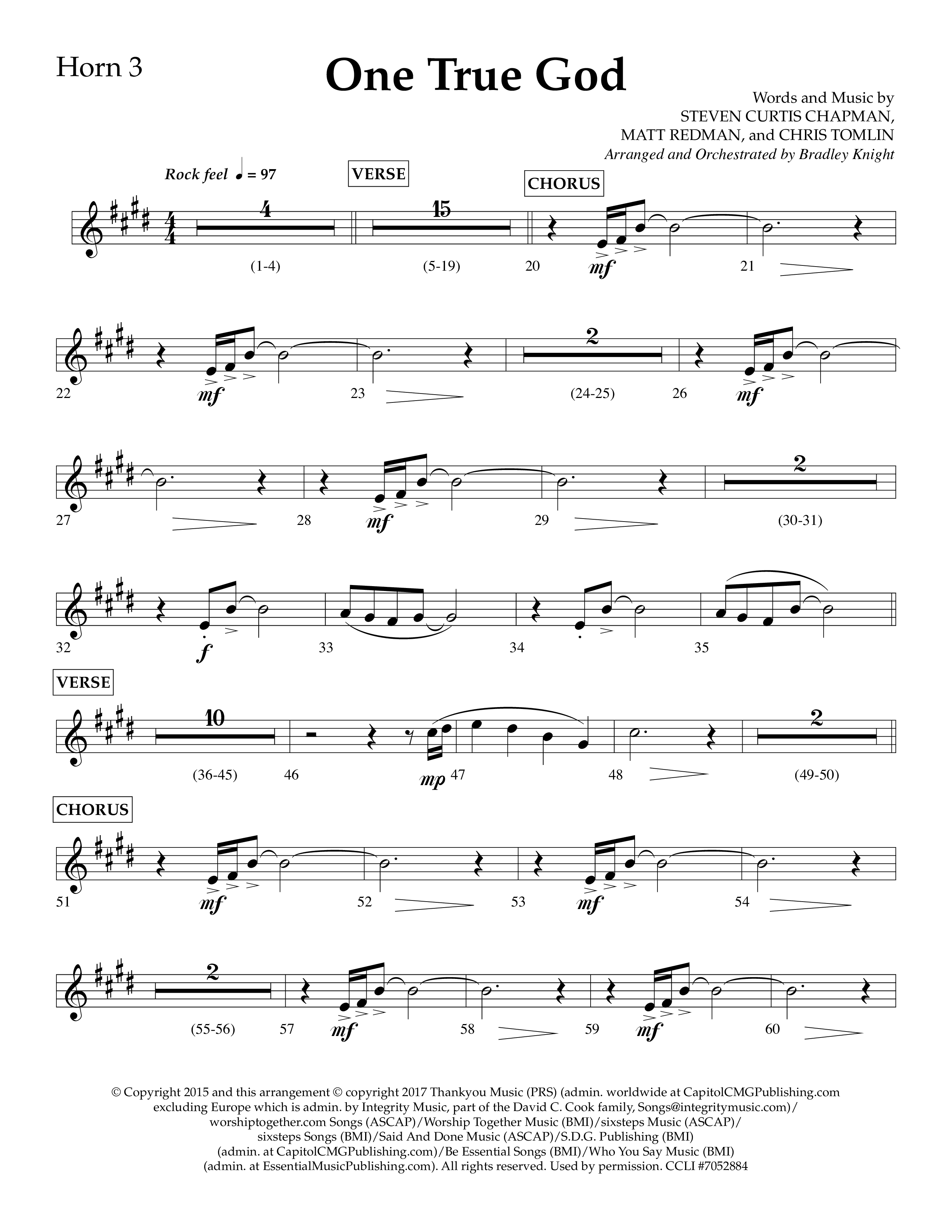 One True God (Choral Anthem SATB) French Horn 3 (Lifeway Choral / Arr. Bradley Knight)