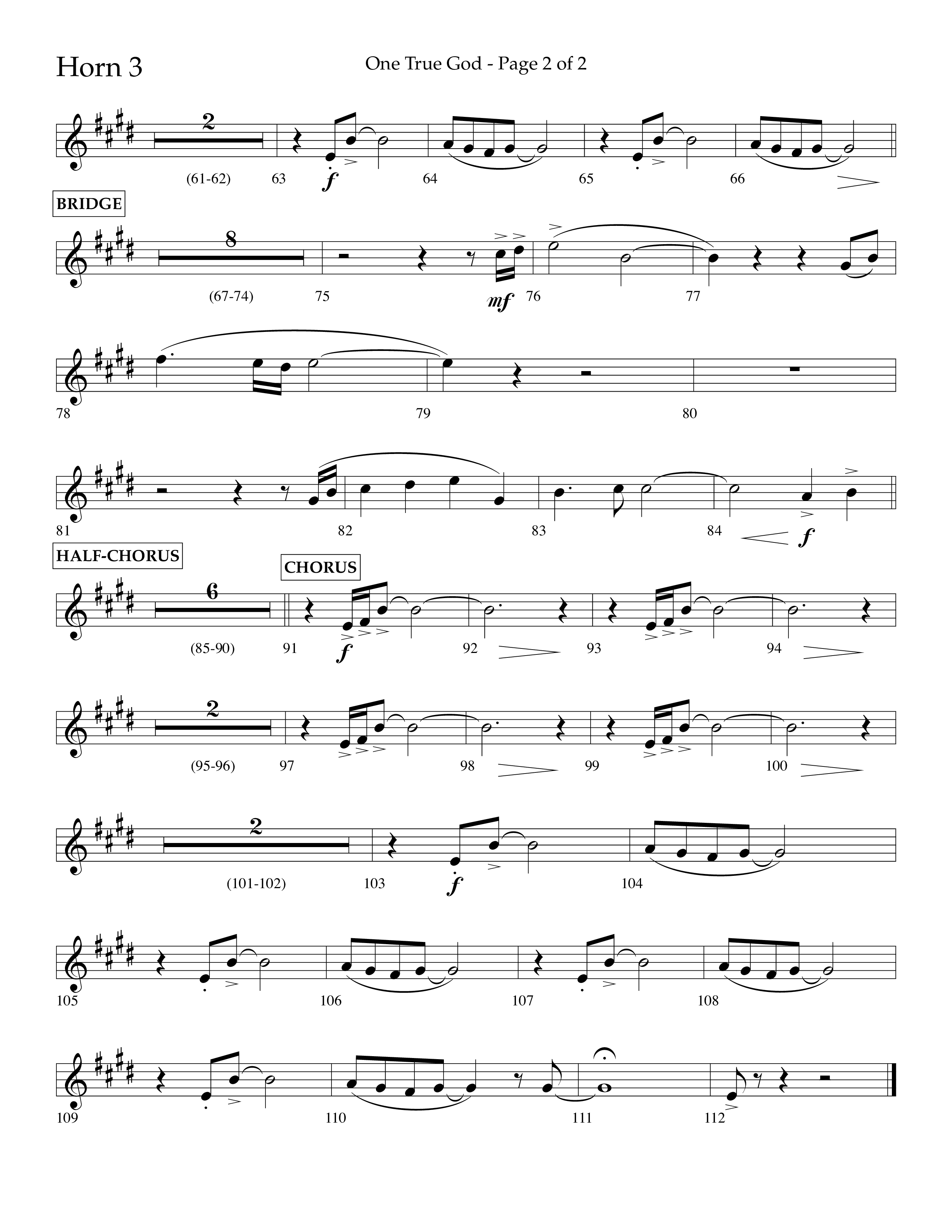 One True God (Choral Anthem SATB) French Horn 3 (Lifeway Choral / Arr. Bradley Knight)