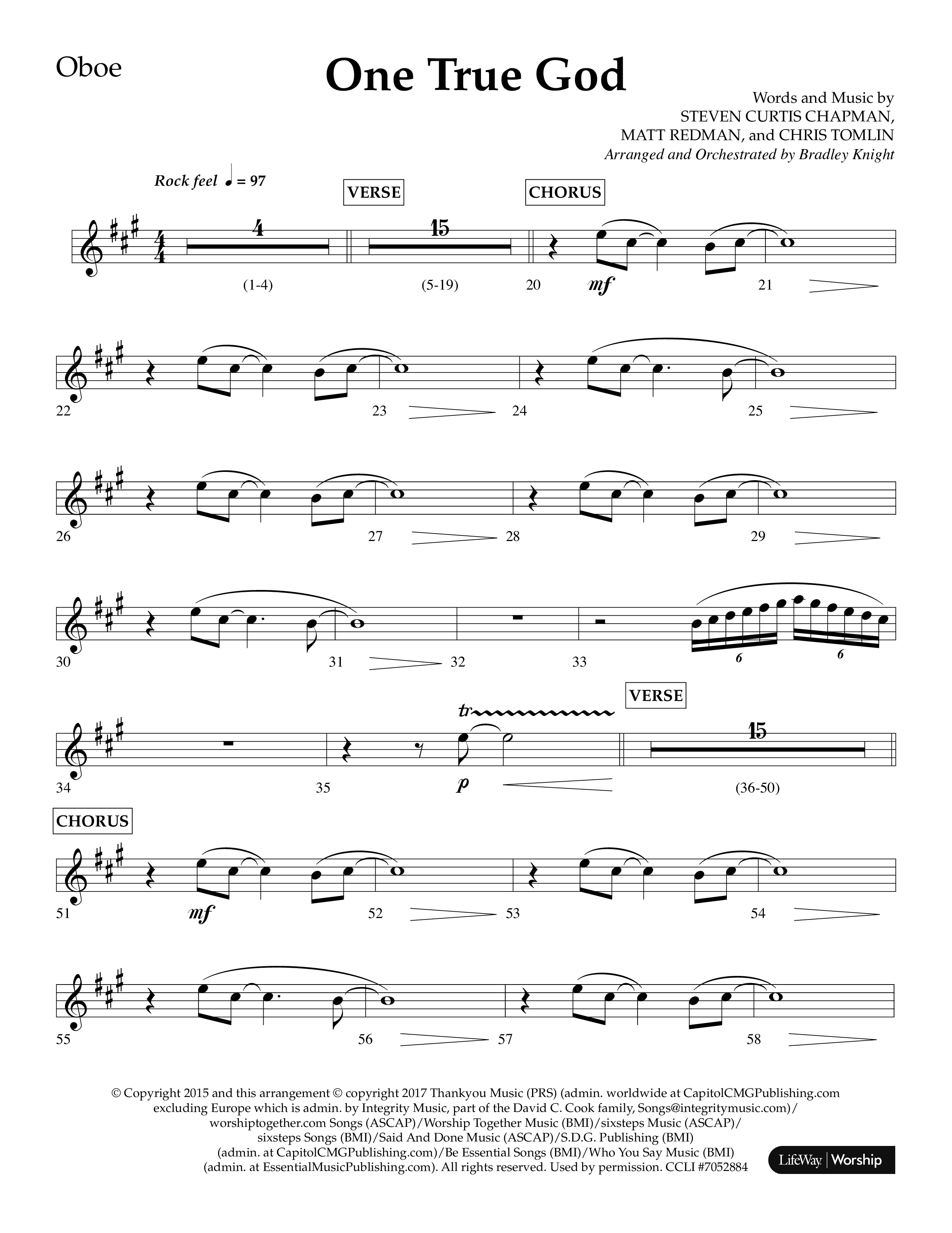 One True God (Choral Anthem SATB) Oboe (Lifeway Choral / Arr. Bradley Knight)