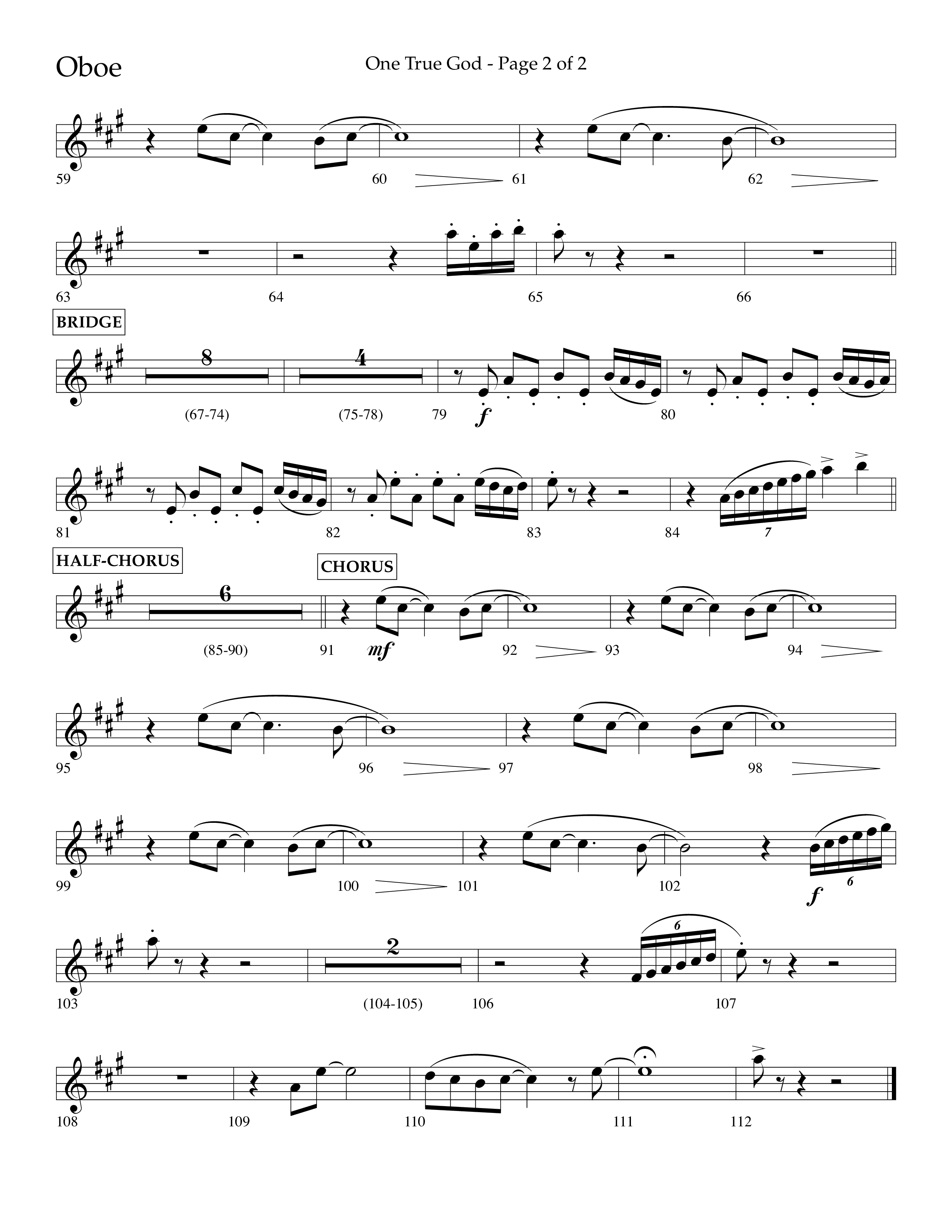 One True God (Choral Anthem SATB) Oboe (Lifeway Choral / Arr. Bradley Knight)