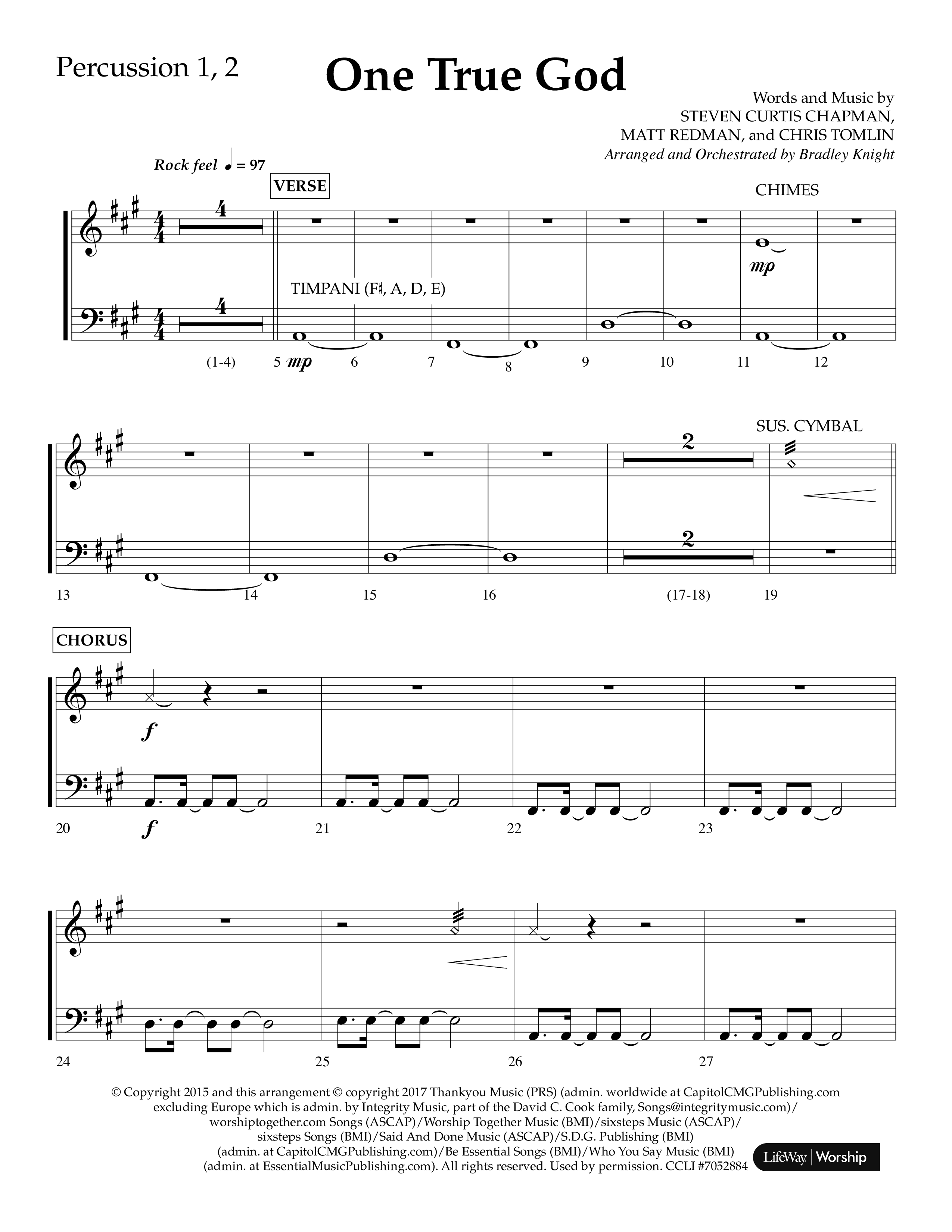 One True God (Choral Anthem SATB) Percussion 1/2 (Lifeway Choral / Arr. Bradley Knight)