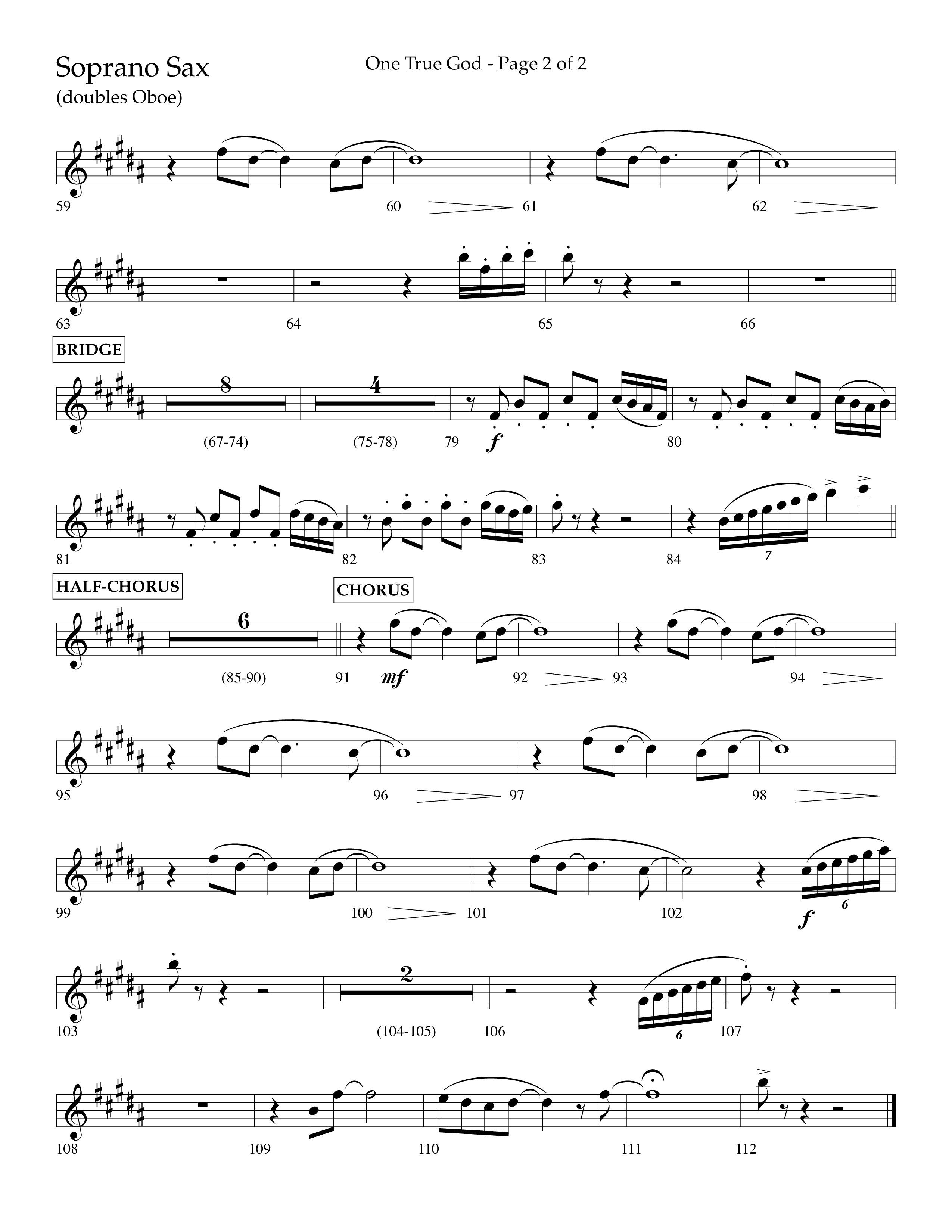 One True God (Choral Anthem SATB) Soprano Sax (Lifeway Choral / Arr. Bradley Knight)