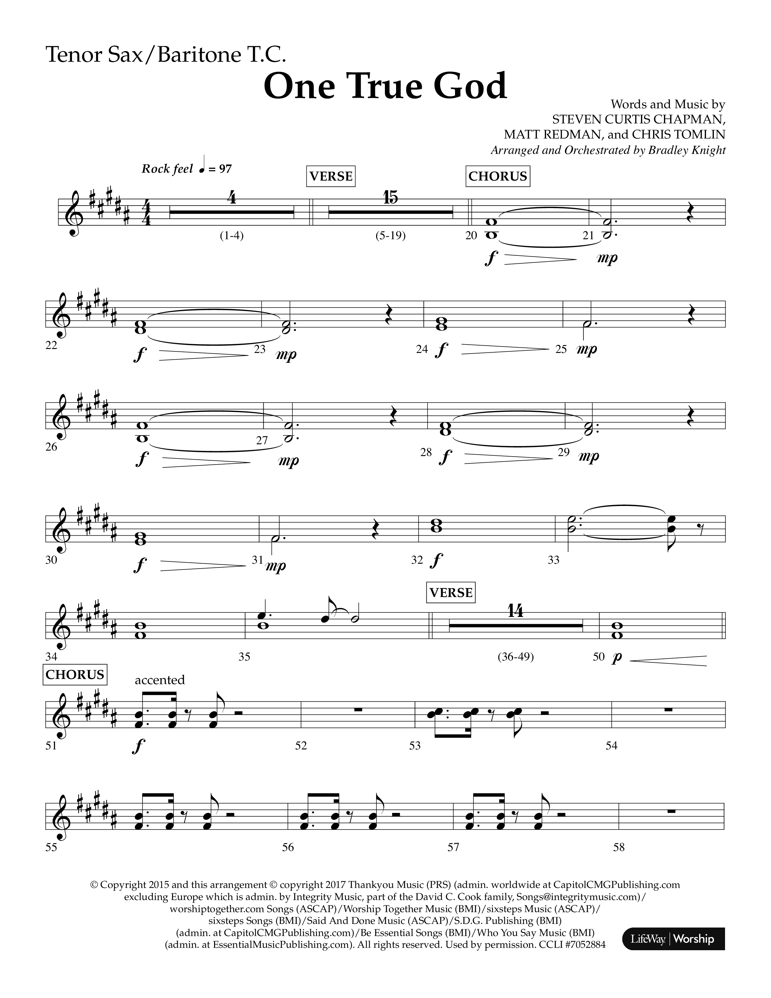 One True God (Choral Anthem SATB) Tenor Sax/Baritone T.C. (Lifeway Choral / Arr. Bradley Knight)