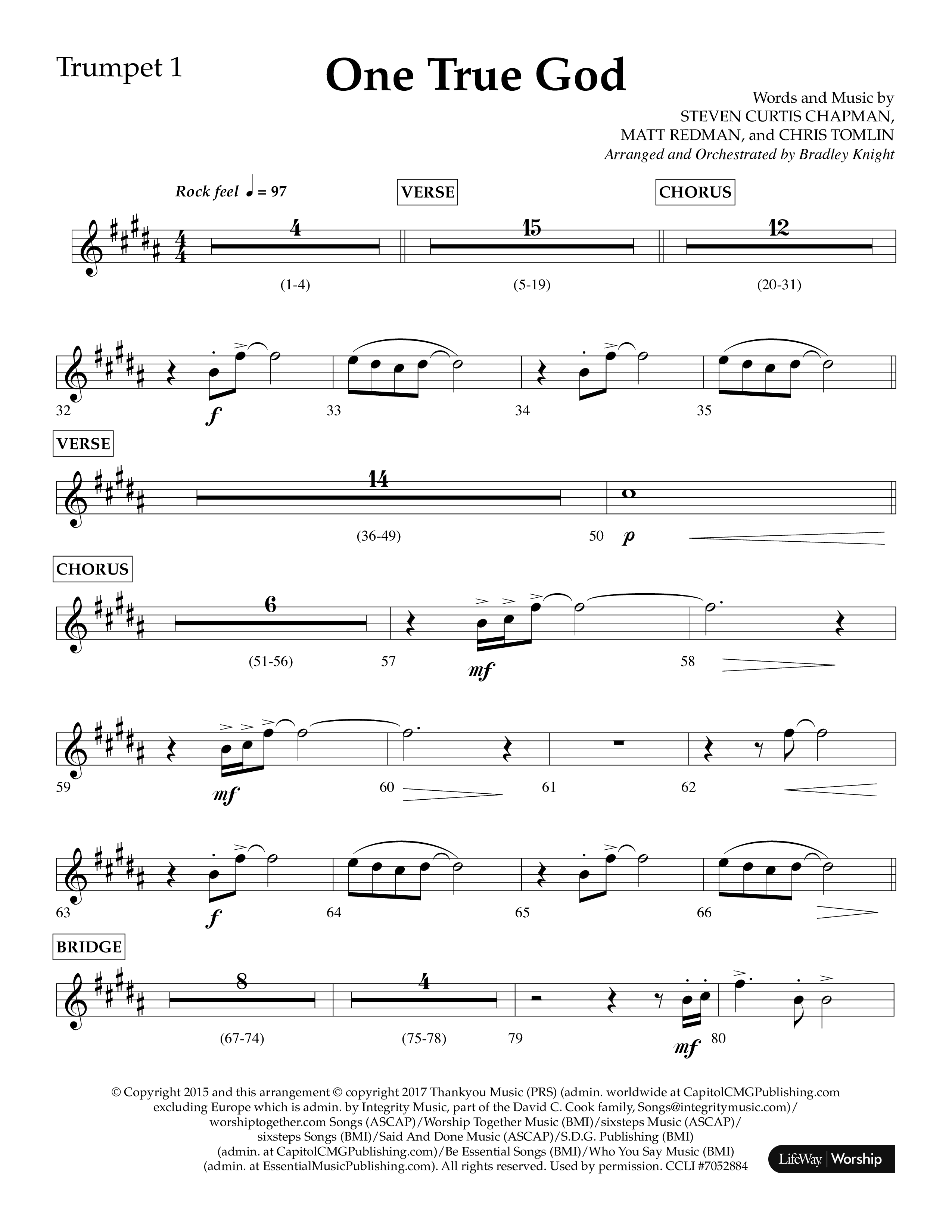 One True God (Choral Anthem SATB) Trumpet 1 (Lifeway Choral / Arr. Bradley Knight)