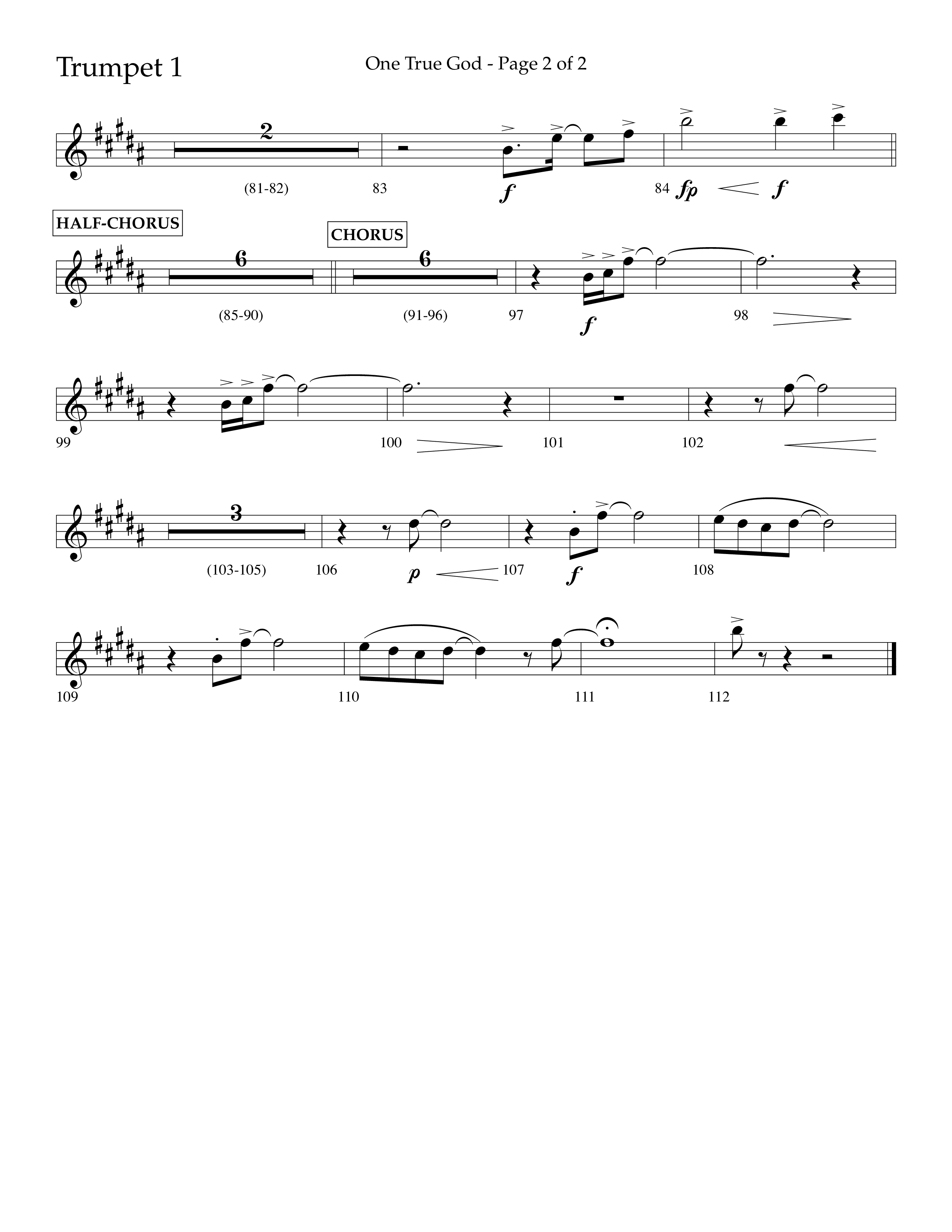 One True God (Choral Anthem SATB) Trumpet 1 (Lifeway Choral / Arr. Bradley Knight)