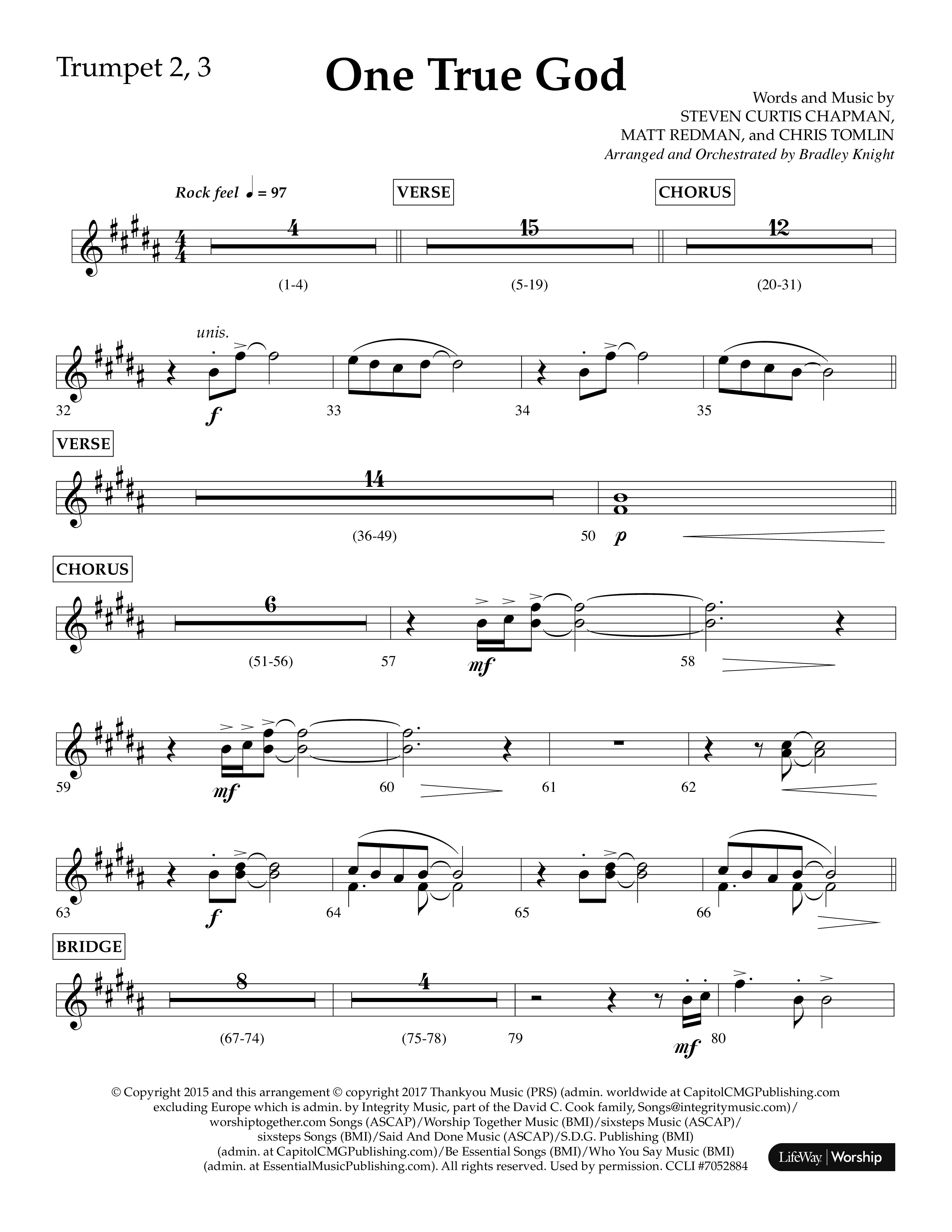One True God (Choral Anthem SATB) Trumpet 2/3 (Lifeway Choral / Arr. Bradley Knight)