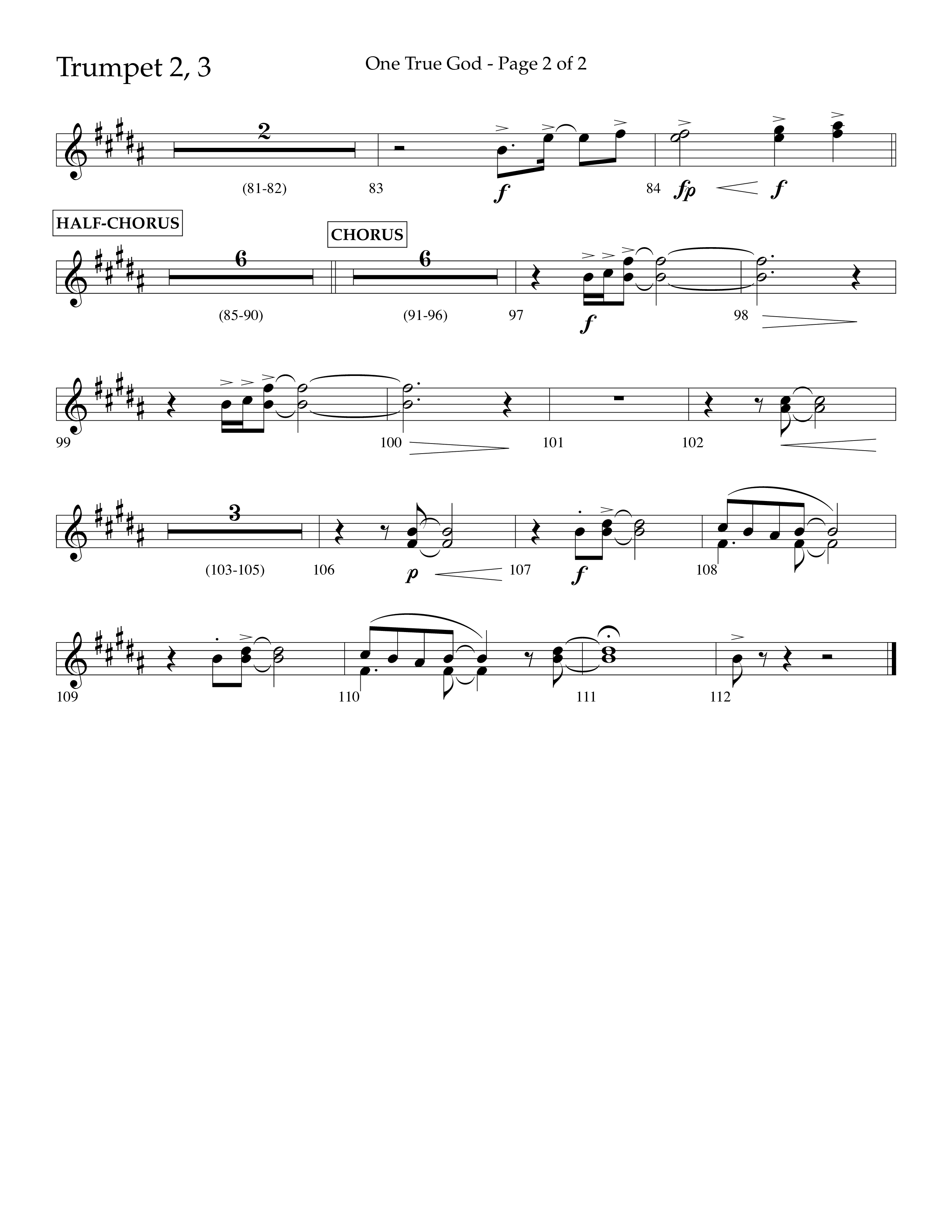 One True God (Choral Anthem SATB) Trumpet 2/3 (Lifeway Choral / Arr. Bradley Knight)