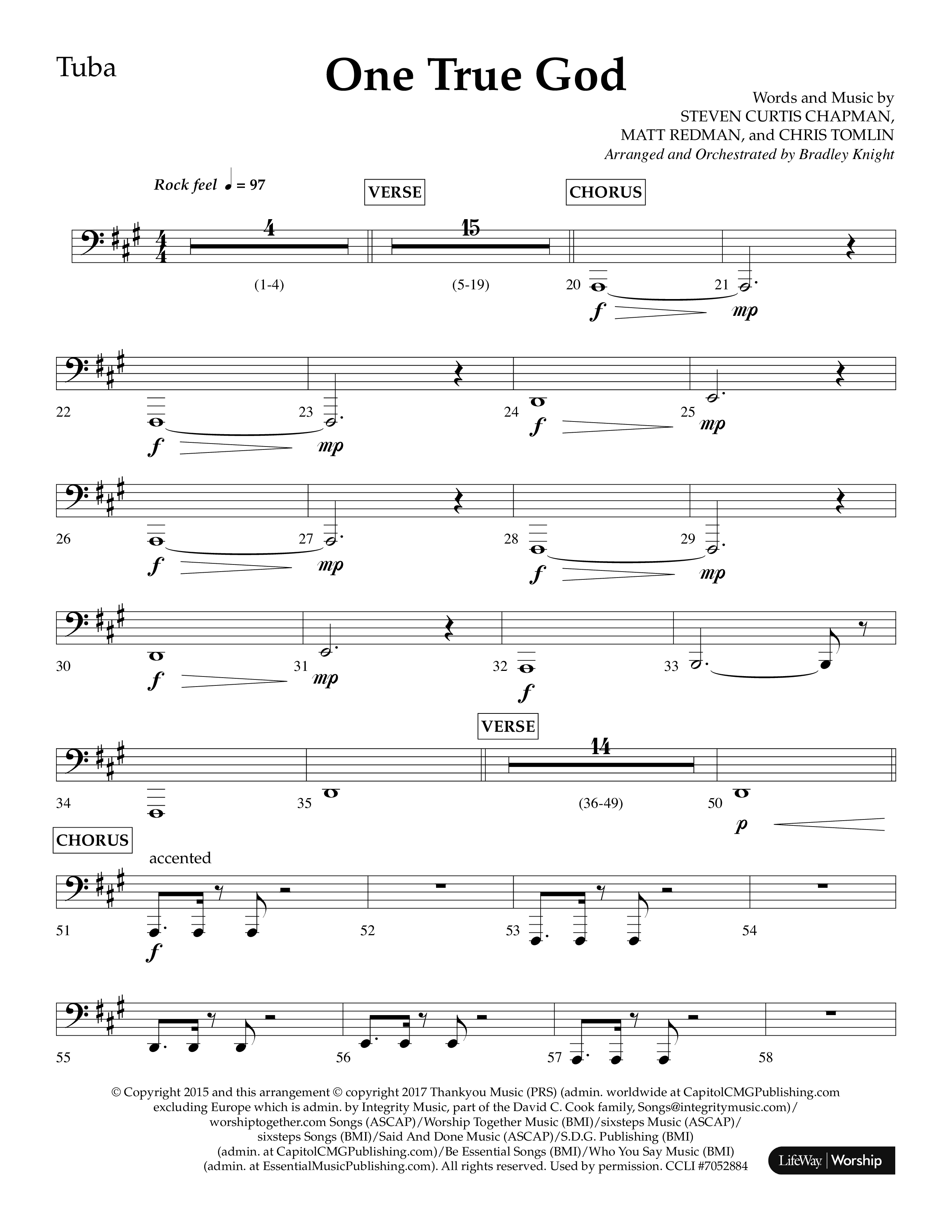 One True God (Choral Anthem SATB) Tuba (Lifeway Choral / Arr. Bradley Knight)