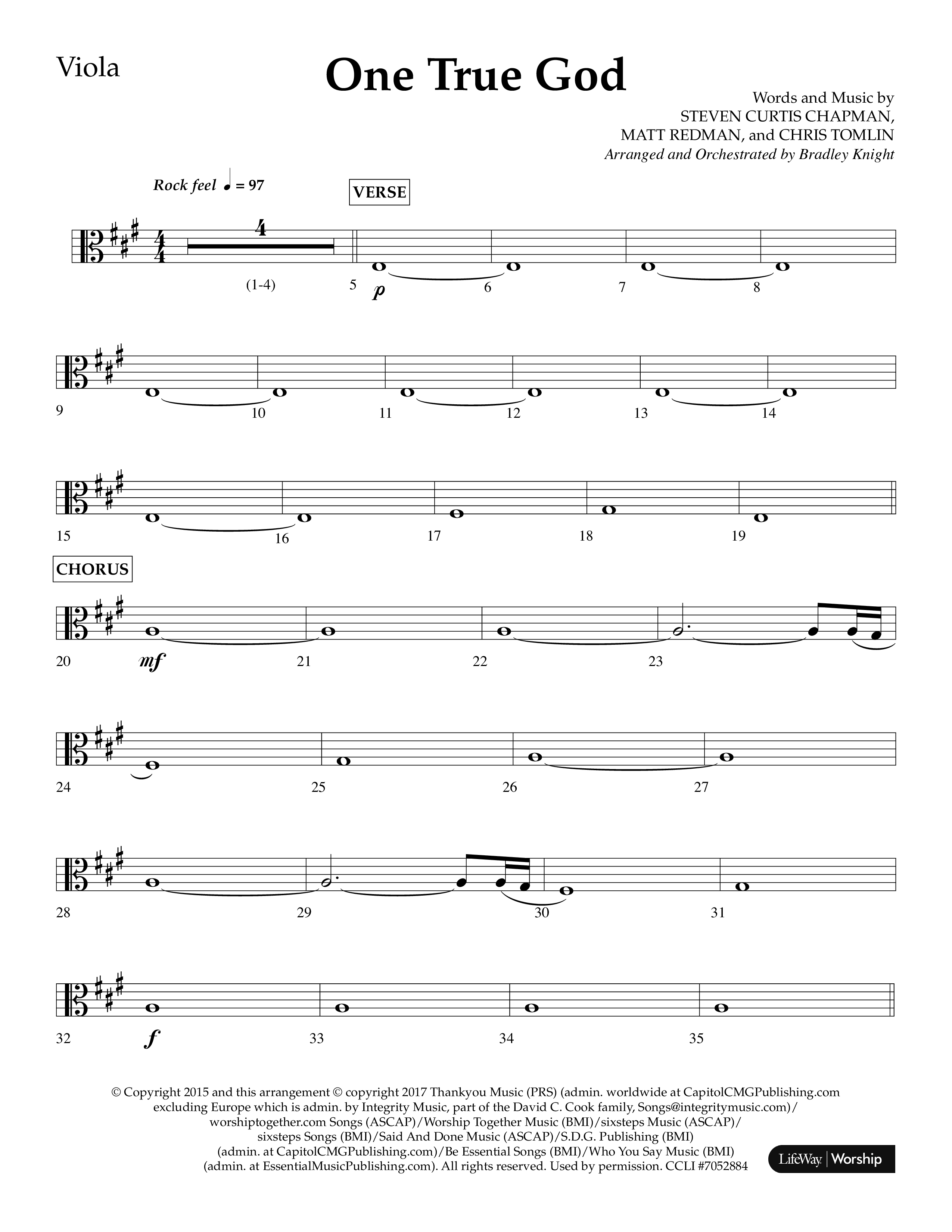 One True God (Choral Anthem SATB) Viola (Lifeway Choral / Arr. Bradley Knight)