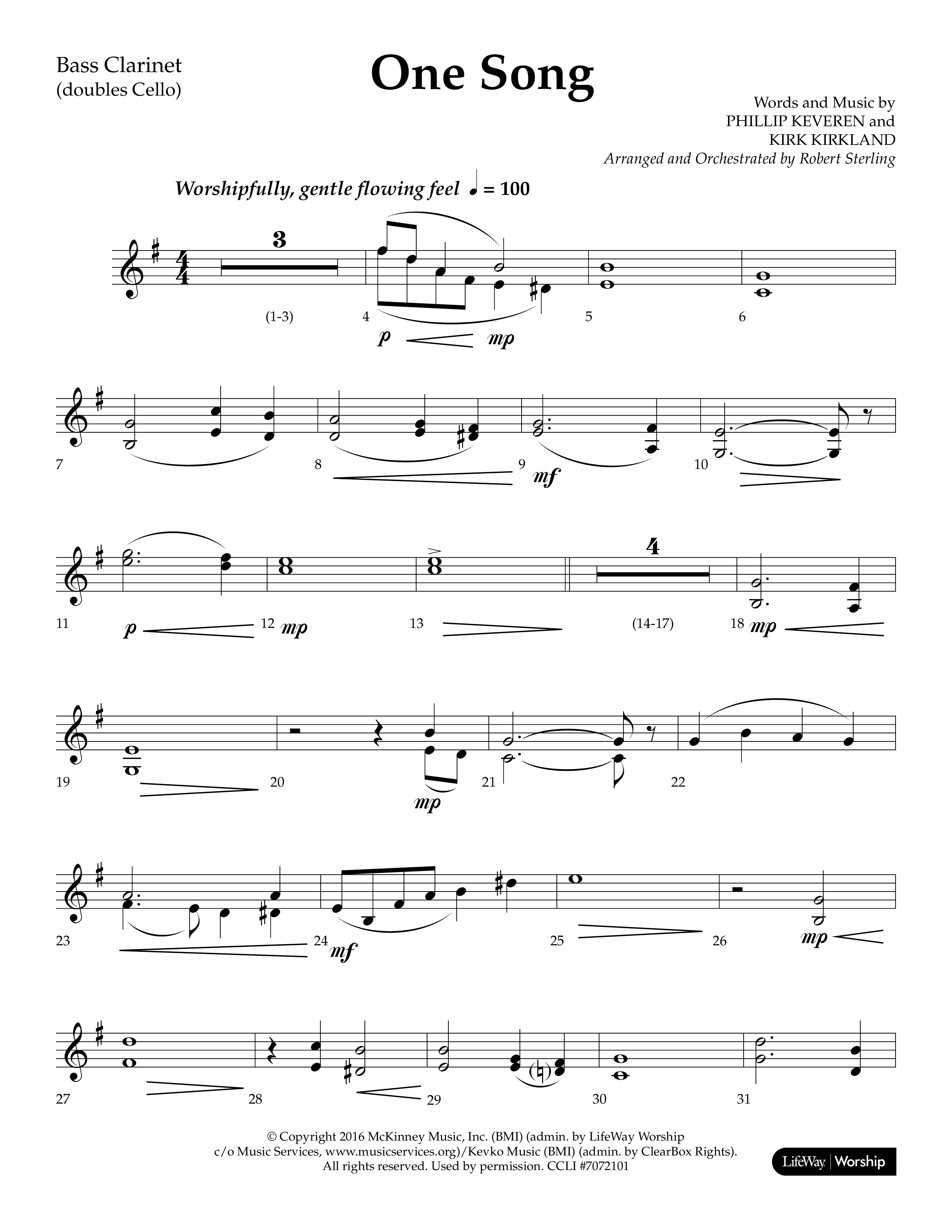One Song (Choral Anthem SATB) Bass Clarinet (Lifeway Choral / Arr. Robert Sterling)