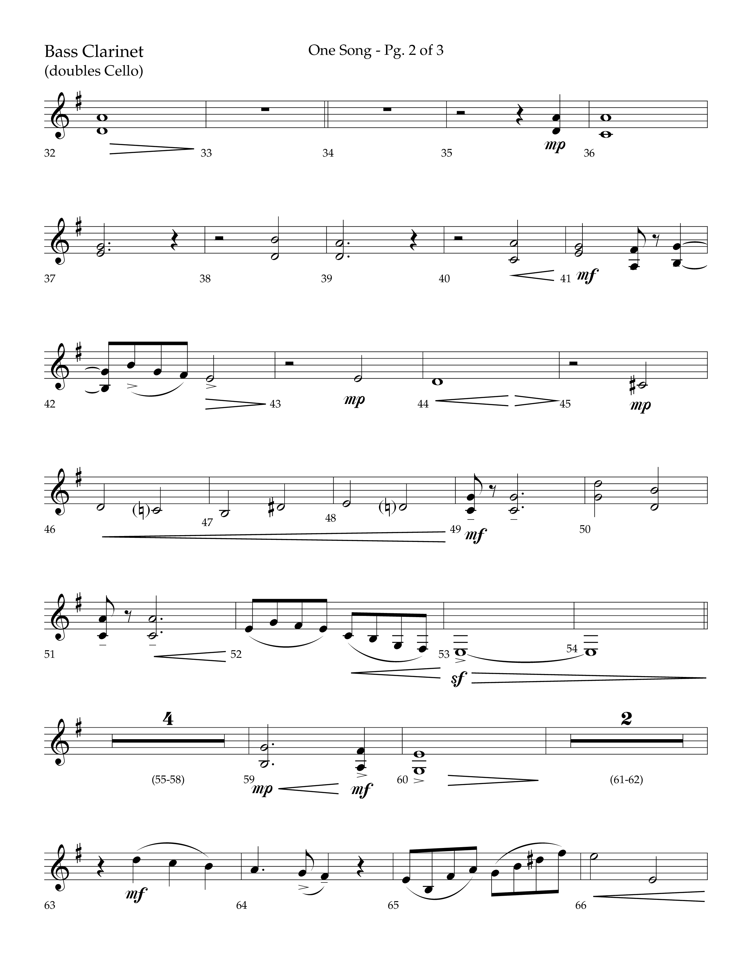 One Song (Choral Anthem SATB) Bass Clarinet (Lifeway Choral / Arr. Robert Sterling)