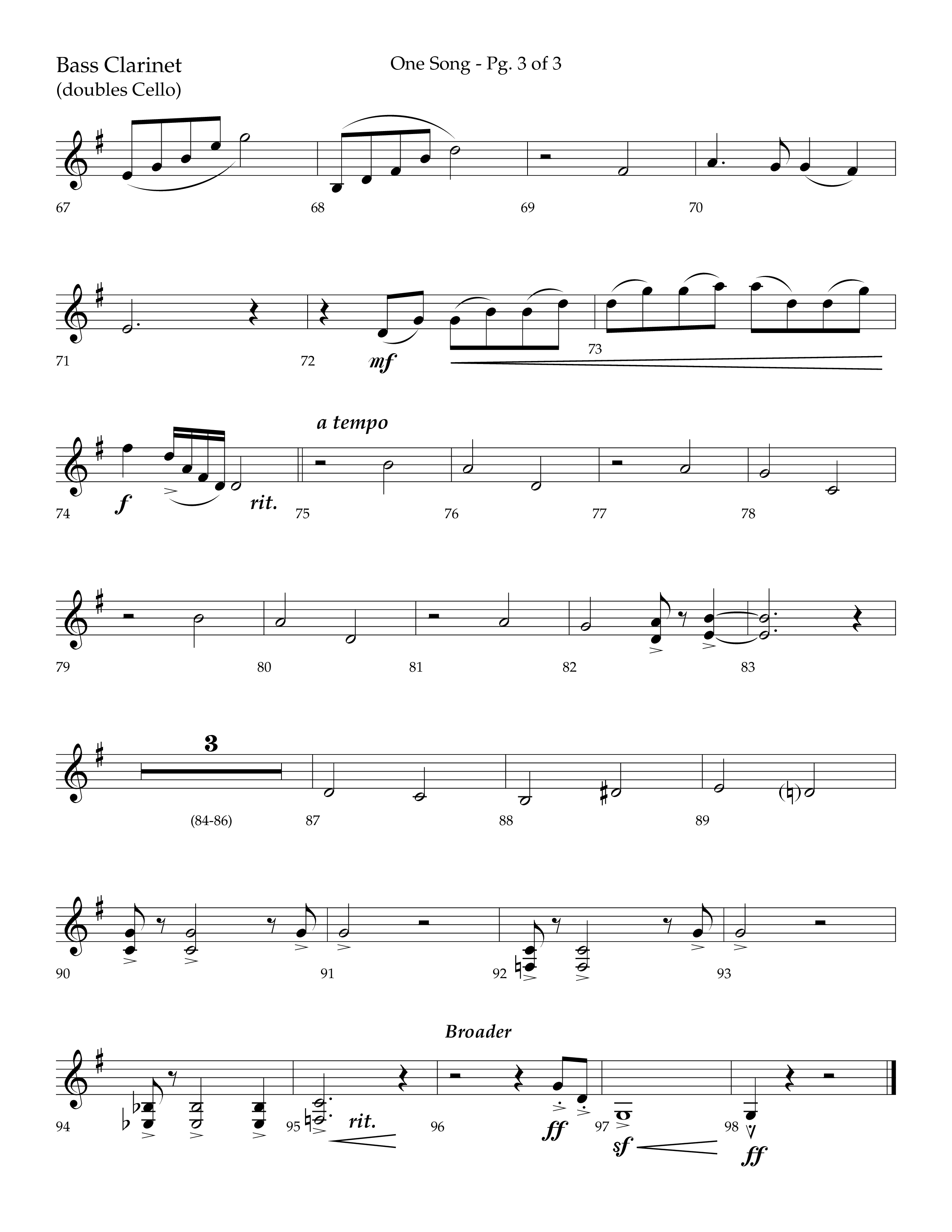 One Song (Choral Anthem SATB) Bass Clarinet (Lifeway Choral / Arr. Robert Sterling)