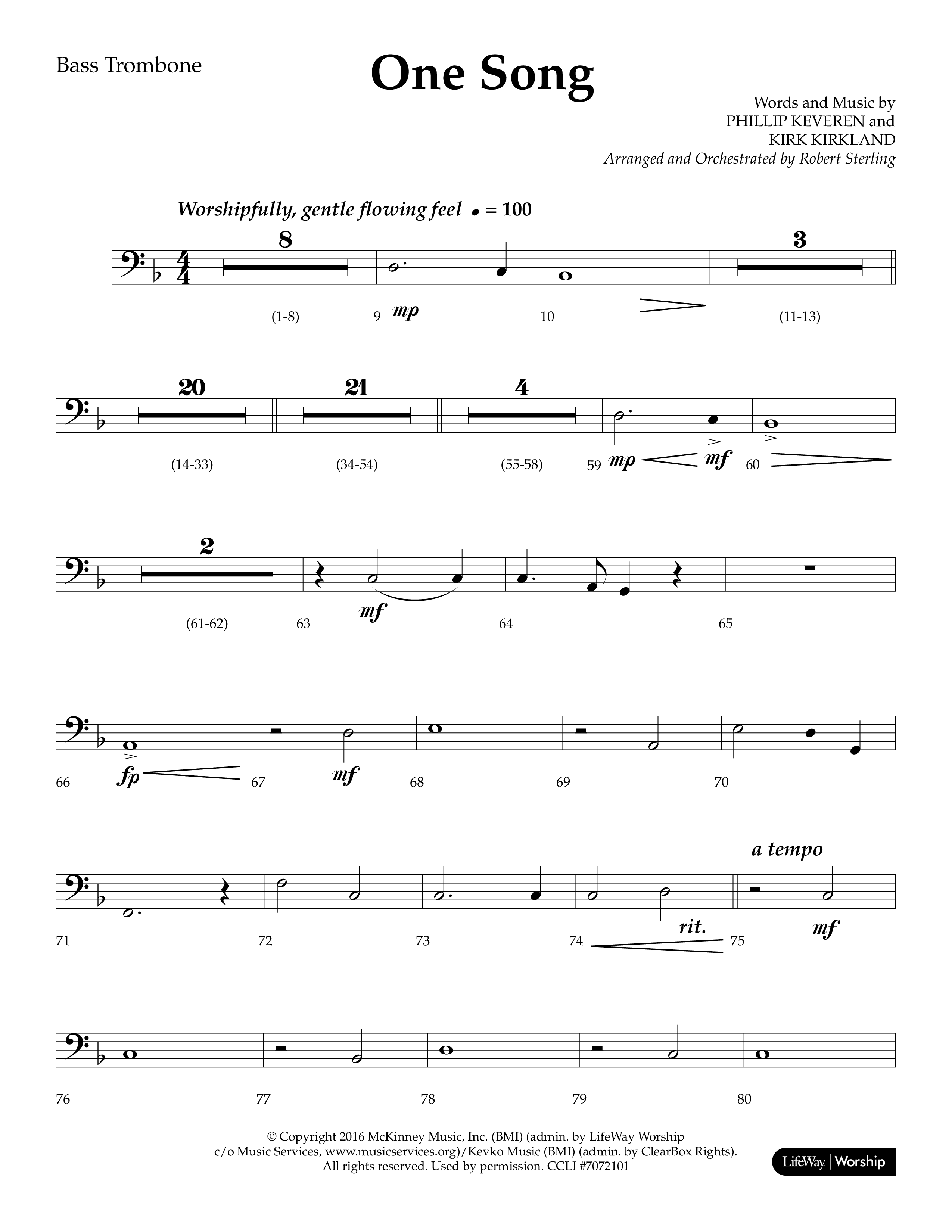 One Song (Choral Anthem SATB) Bass Trombone (Lifeway Choral / Arr. Robert Sterling)