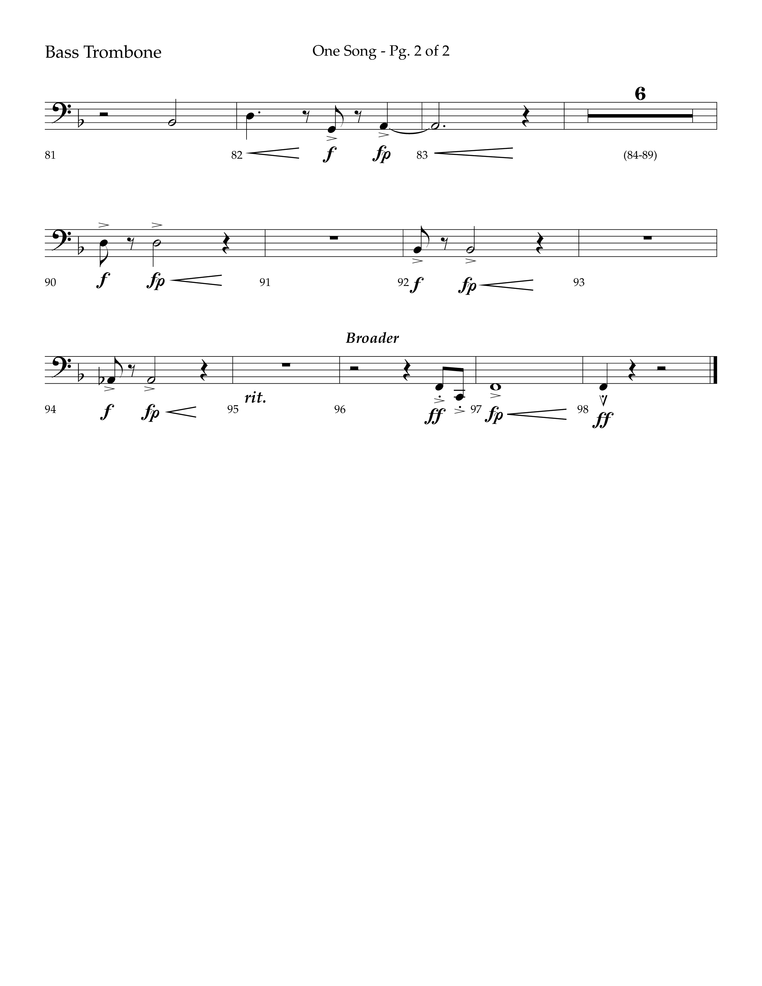 One Song (Choral Anthem SATB) Bass Trombone (Lifeway Choral / Arr. Robert Sterling)