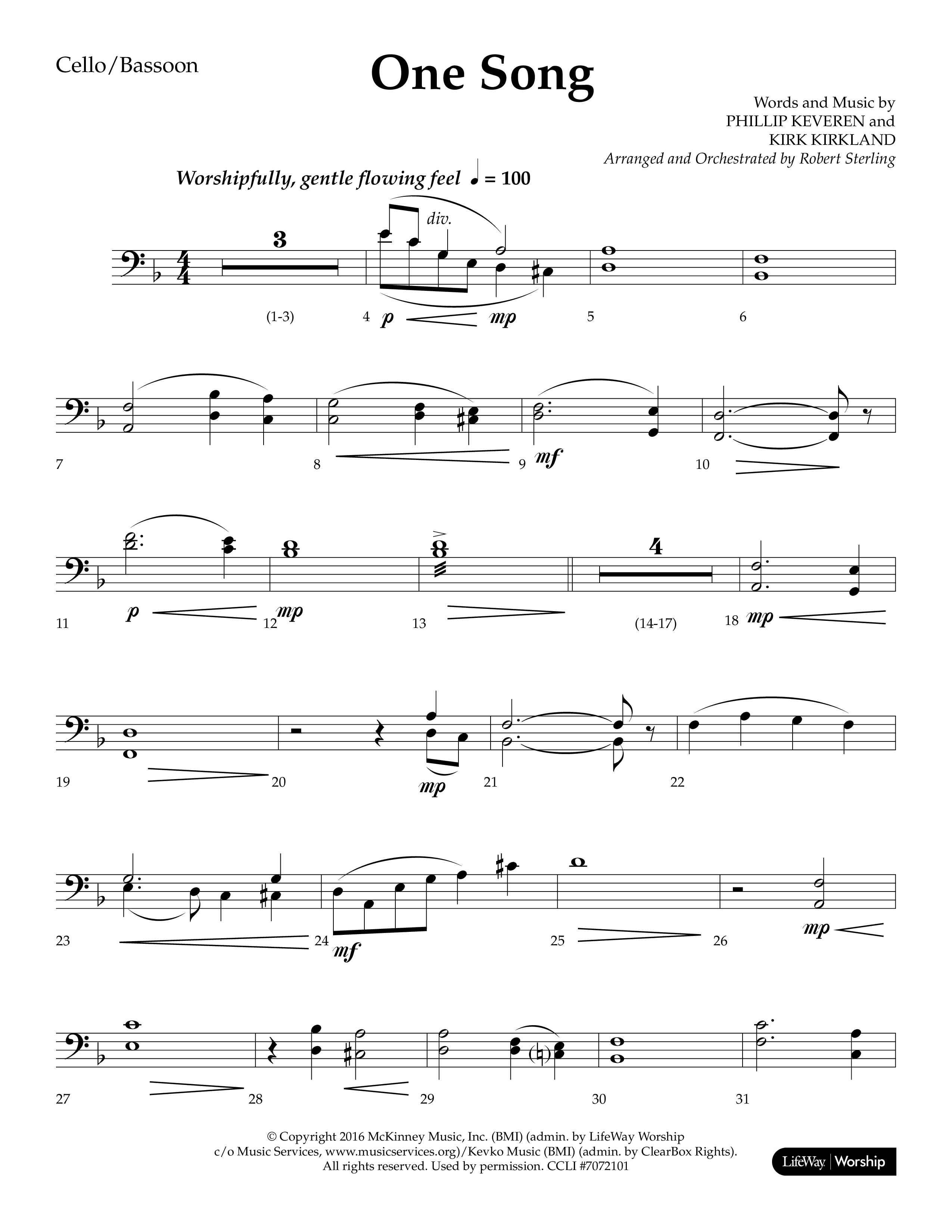 One Song (Choral Anthem SATB) Cello (Lifeway Choral / Arr. Robert Sterling)