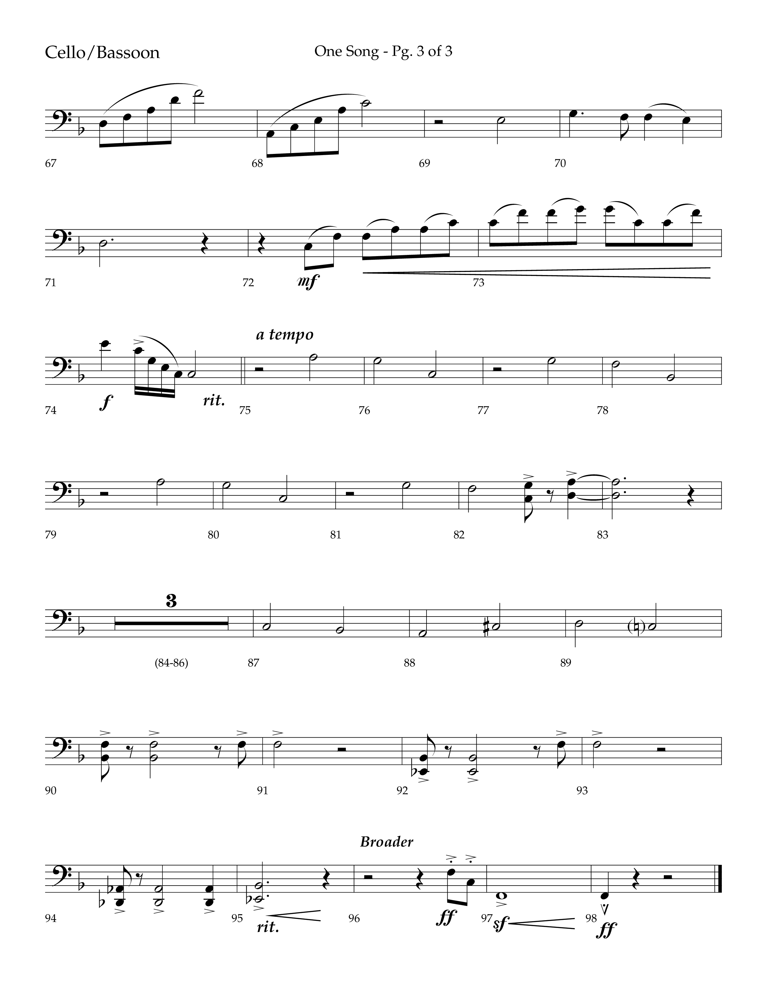 One Song (Choral Anthem SATB) Cello (Lifeway Choral / Arr. Robert Sterling)