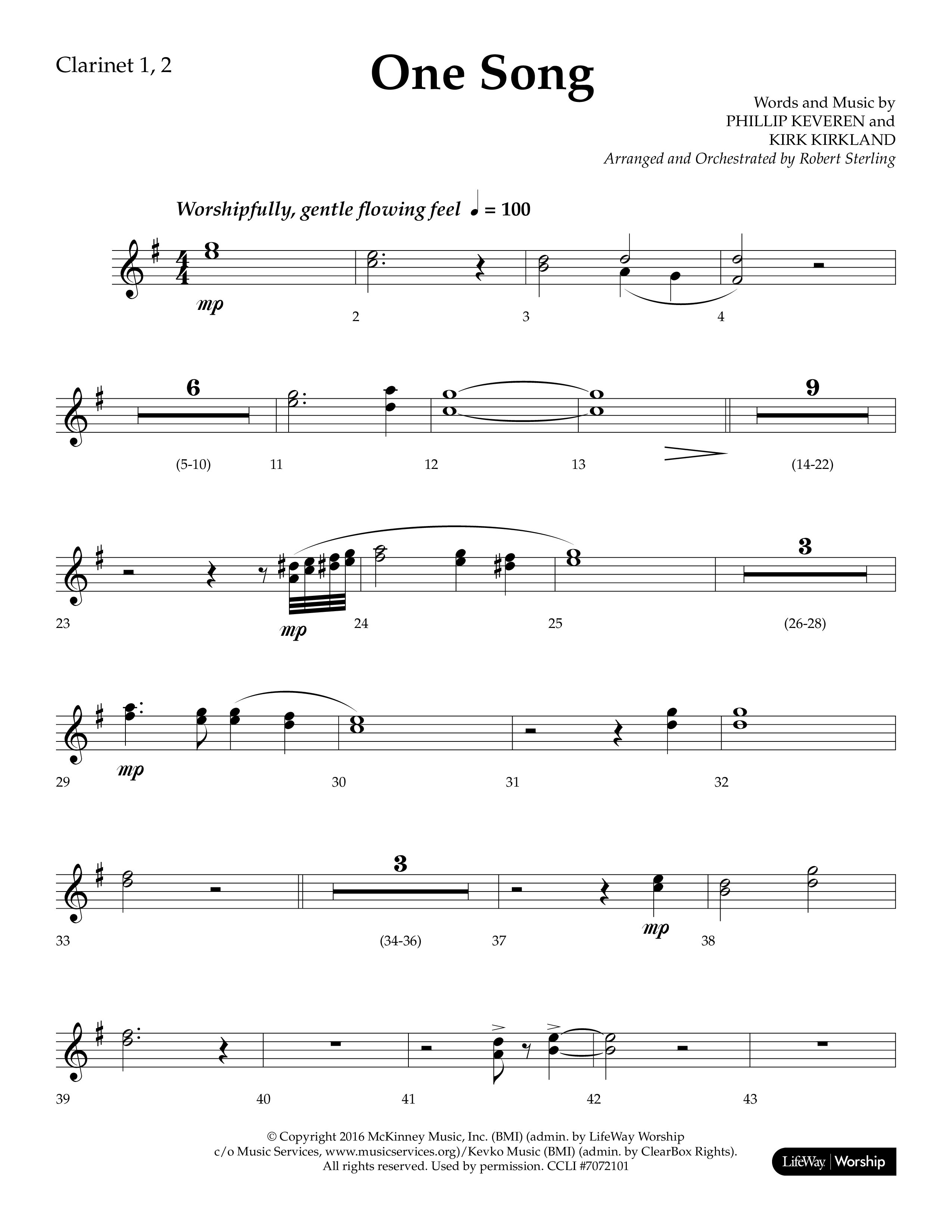 One Song (Choral Anthem SATB) Clarinet 1/2 (Lifeway Choral / Arr. Robert Sterling)
