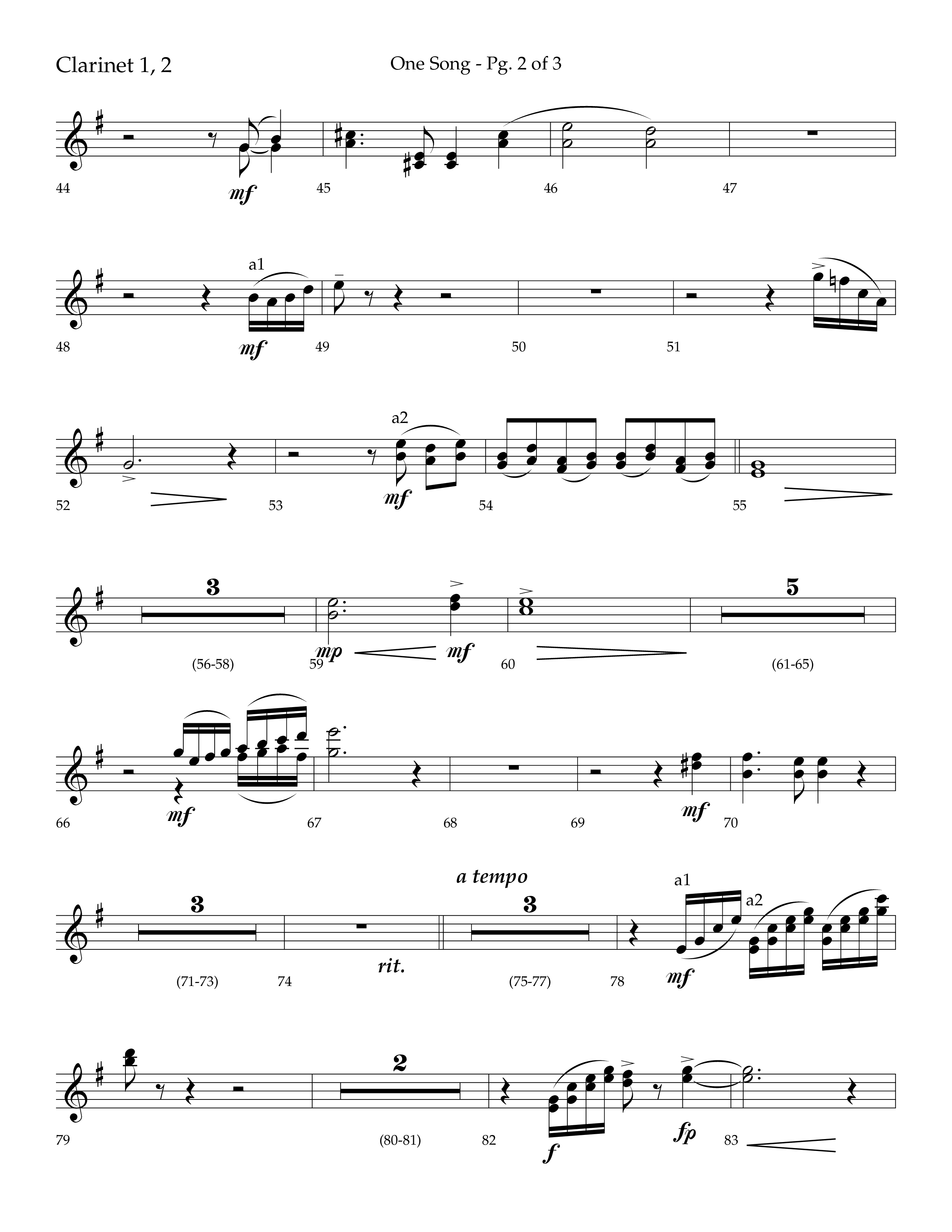 One Song (Choral Anthem SATB) Clarinet 1/2 (Lifeway Choral / Arr. Robert Sterling)