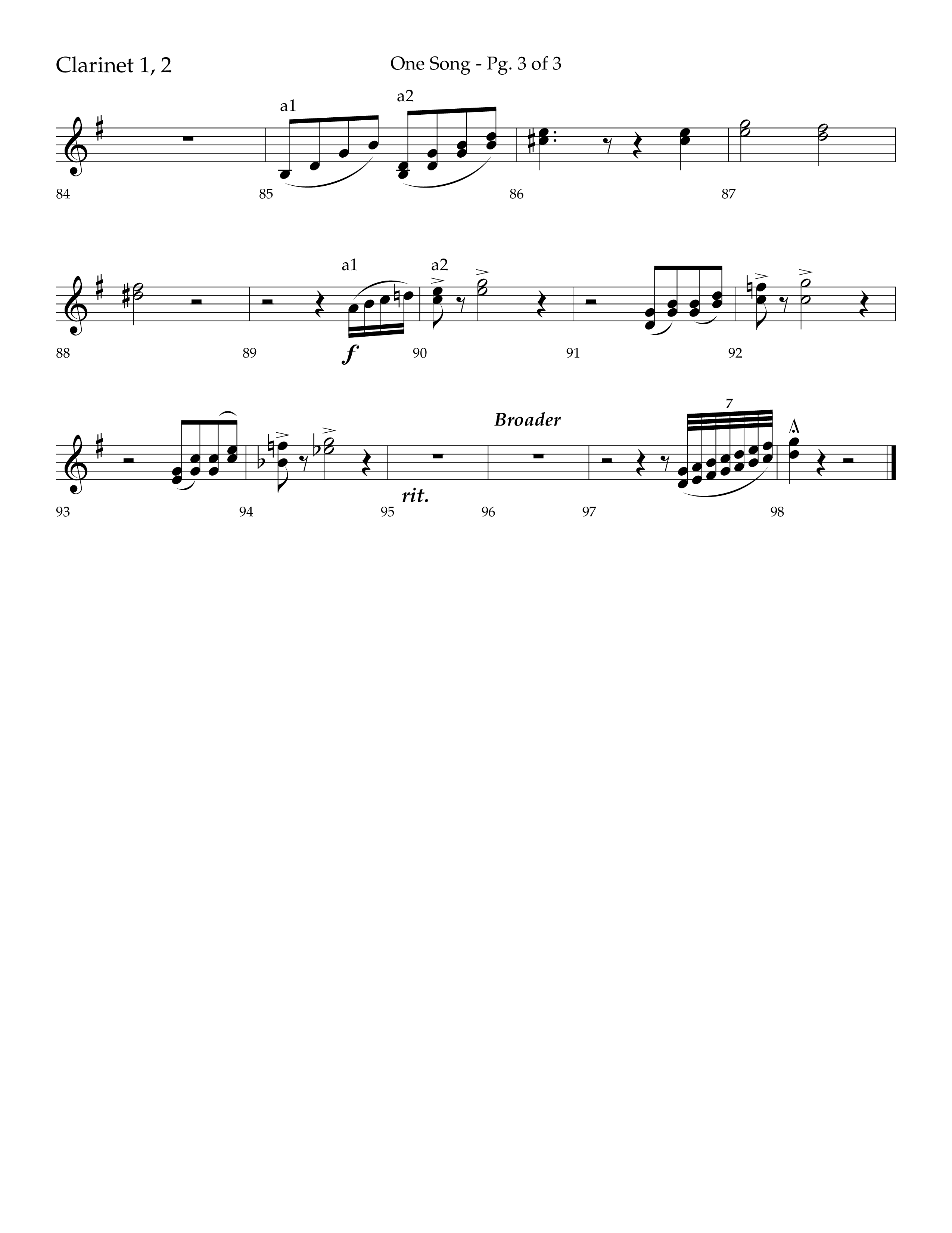 One Song (Choral Anthem SATB) Clarinet 1/2 (Lifeway Choral / Arr. Robert Sterling)