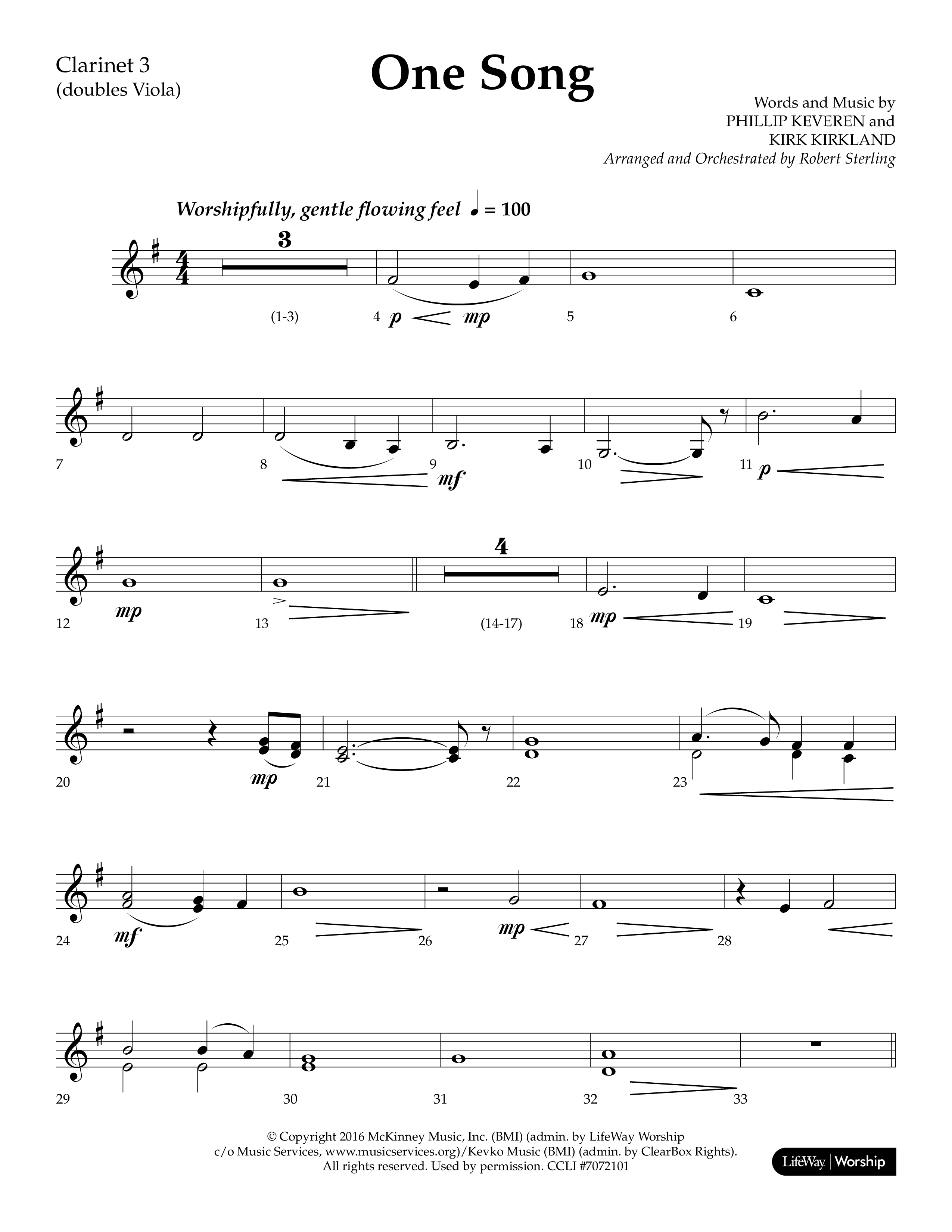 One Song (Choral Anthem SATB) Clarinet 3 (Lifeway Choral / Arr. Robert Sterling)