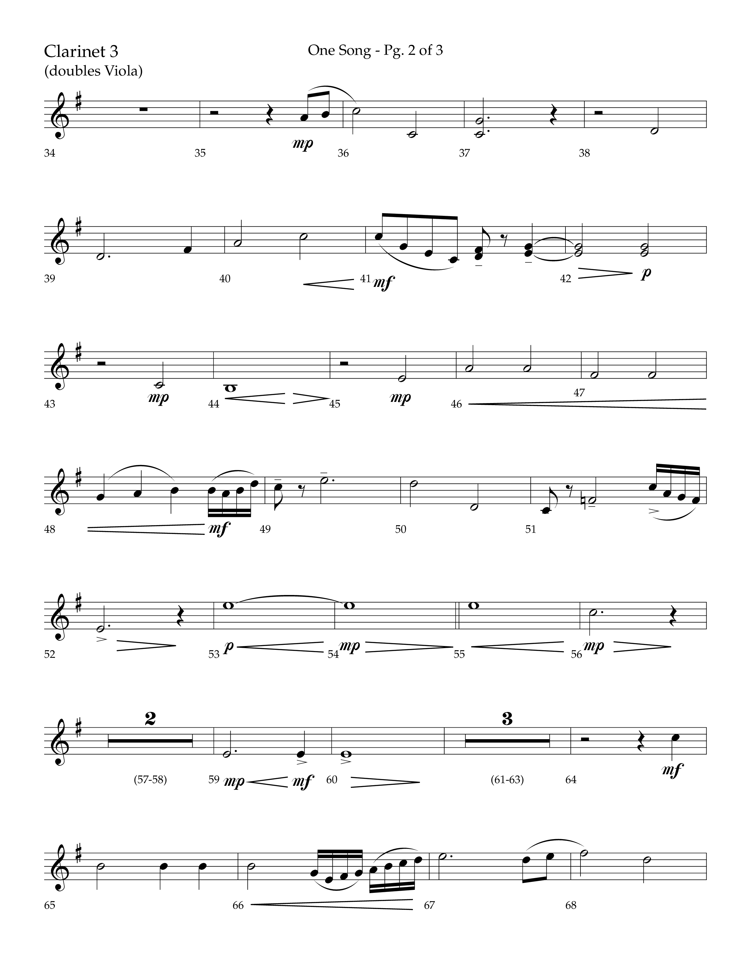 One Song (Choral Anthem SATB) Clarinet 3 (Lifeway Choral / Arr. Robert Sterling)