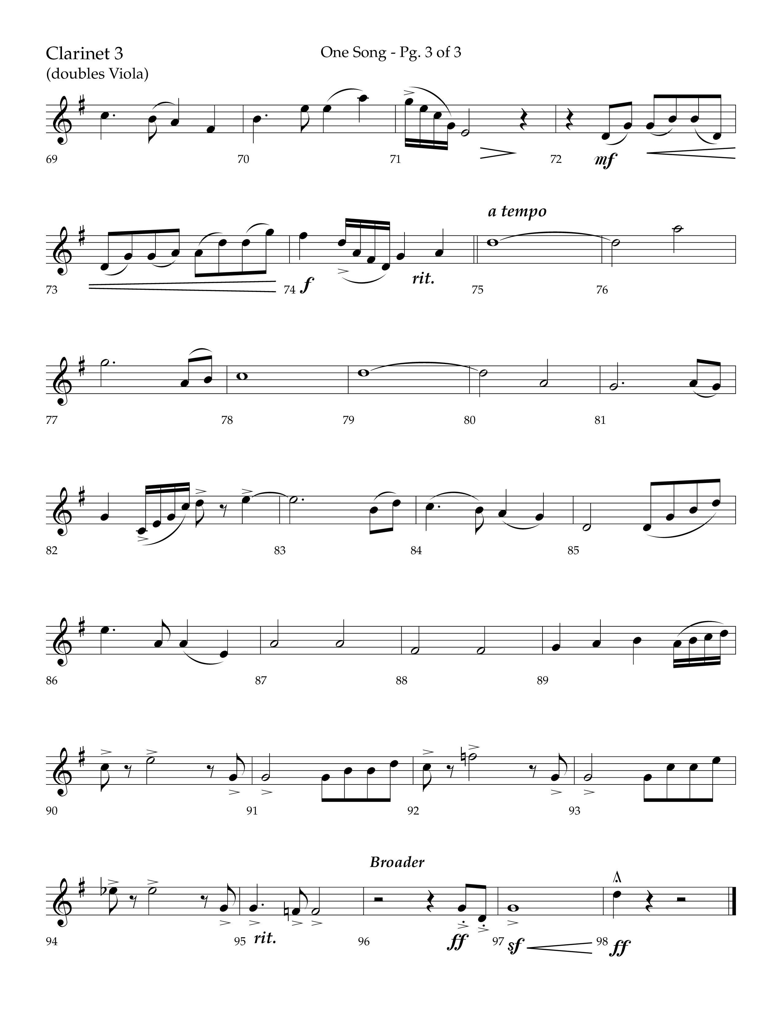 One Song (Choral Anthem SATB) Clarinet 3 (Lifeway Choral / Arr. Robert Sterling)